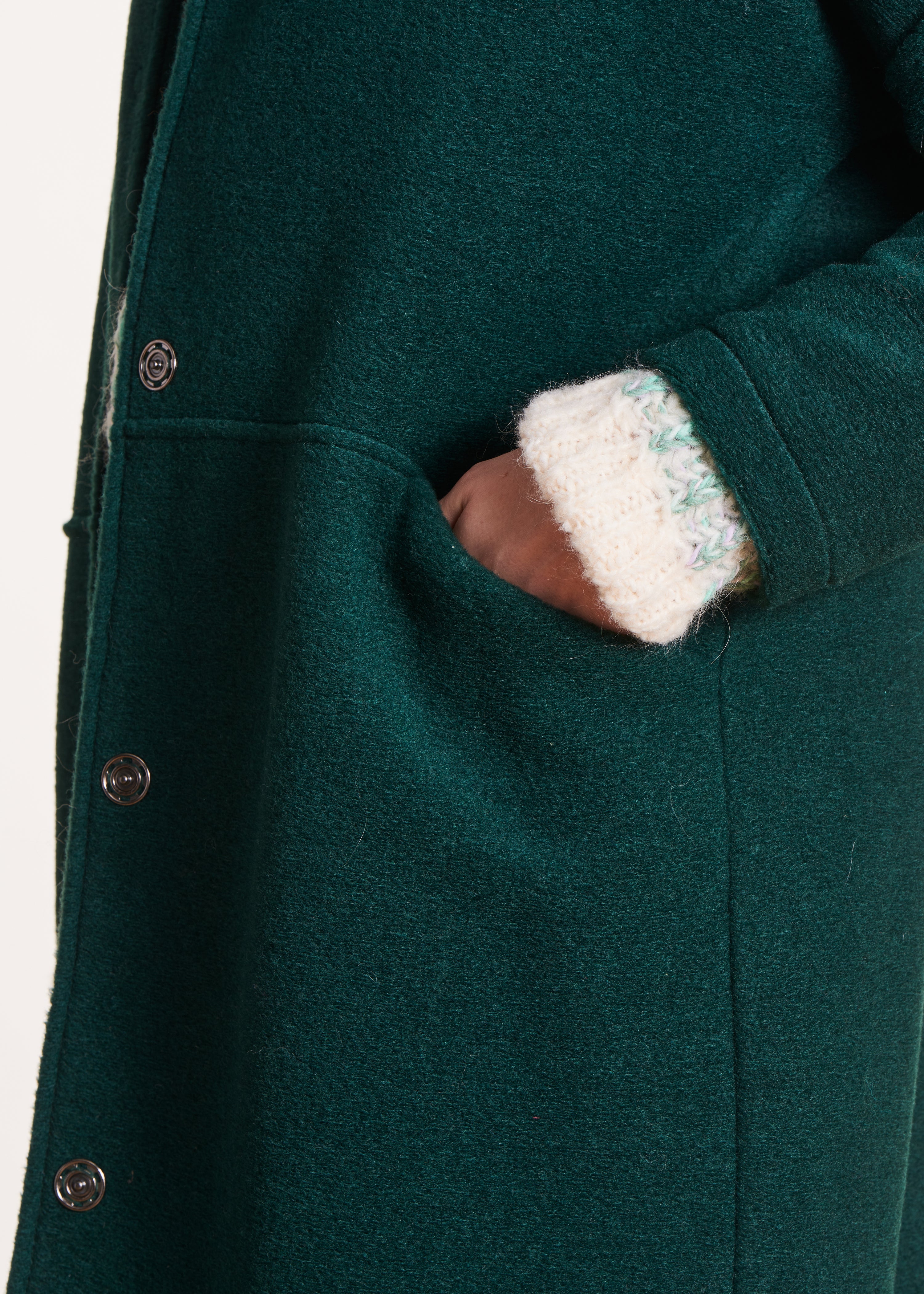 Manteau vert canard en laine avec petit col