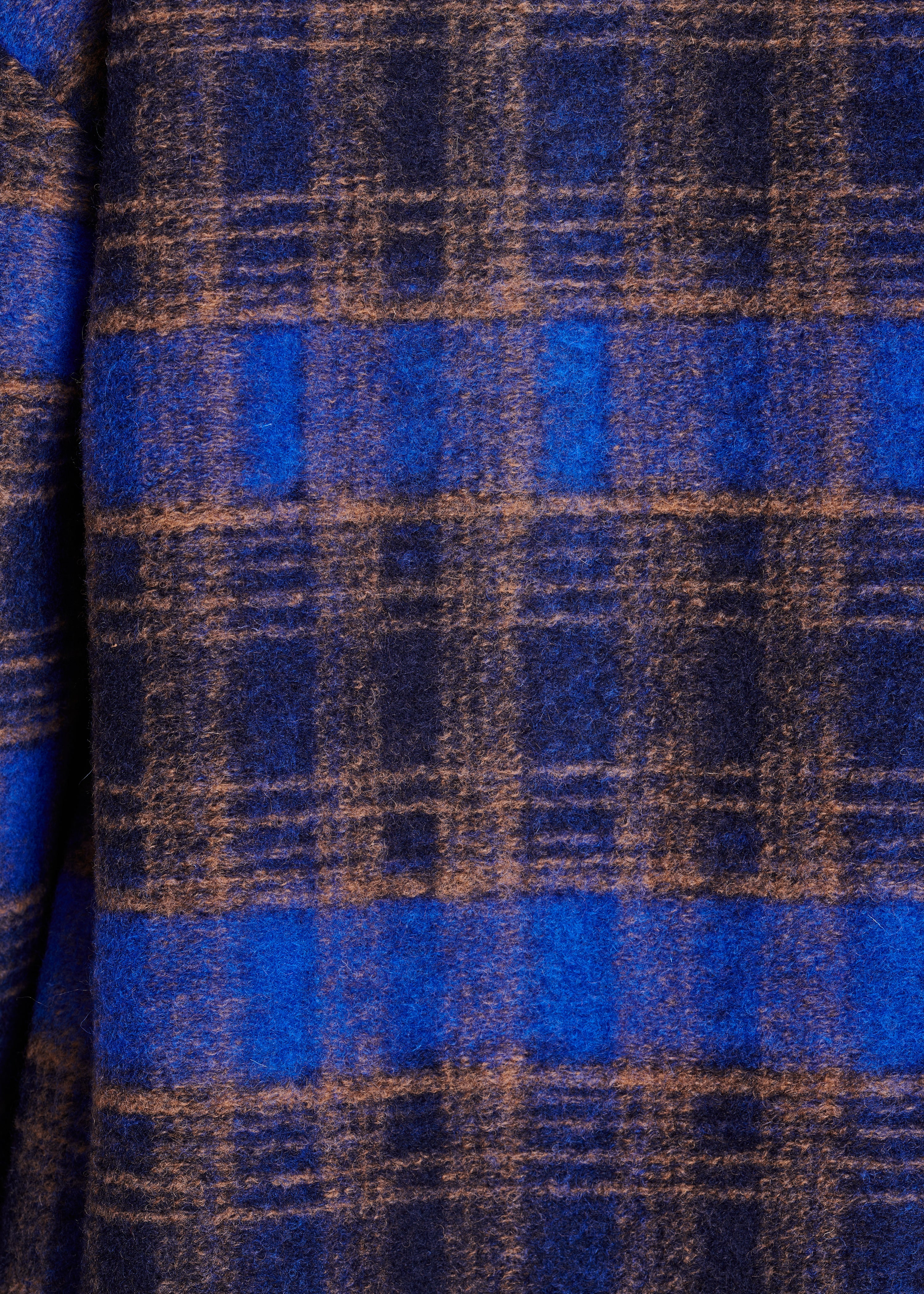 Long blue checked coat