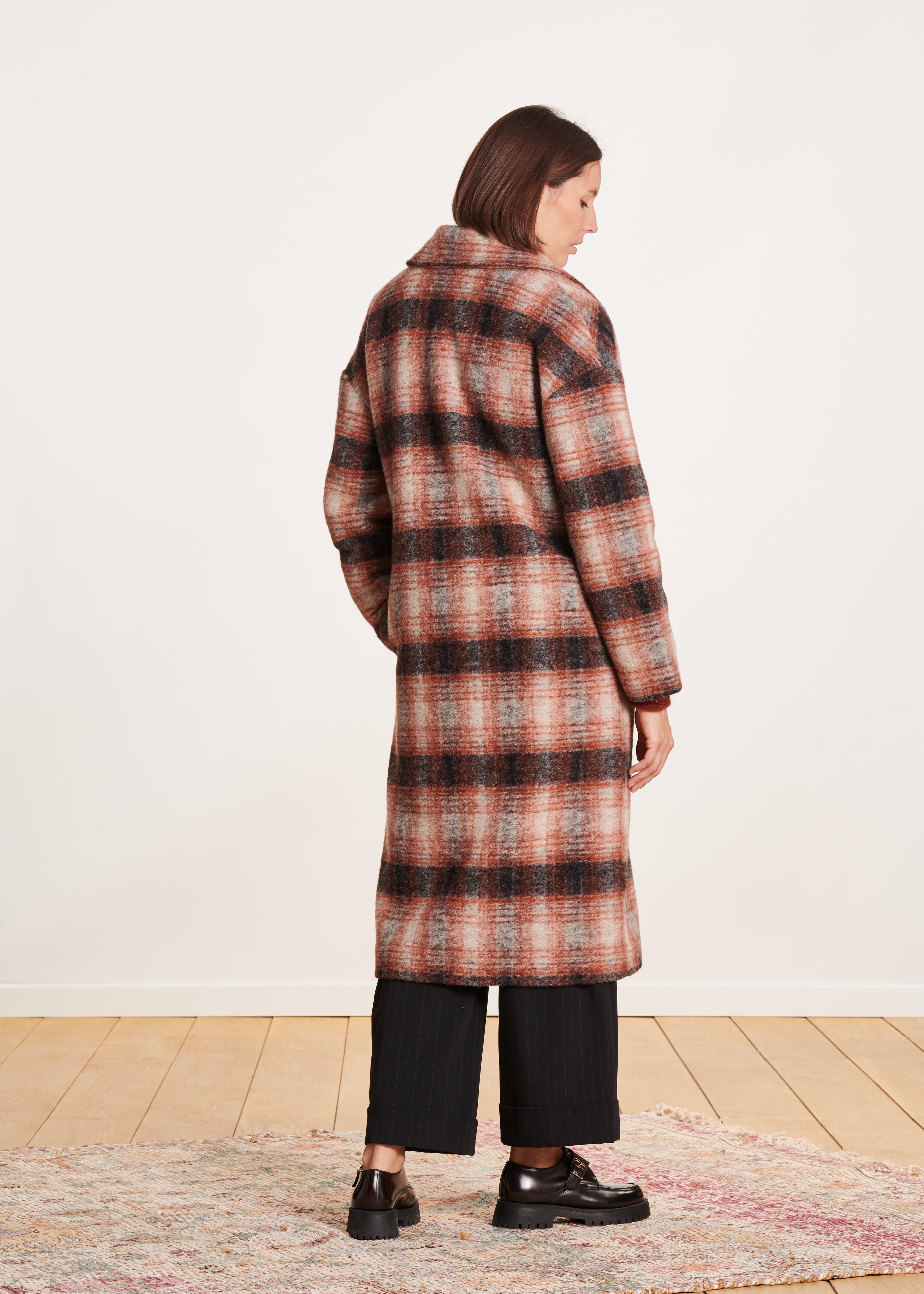 Long grey checked coat