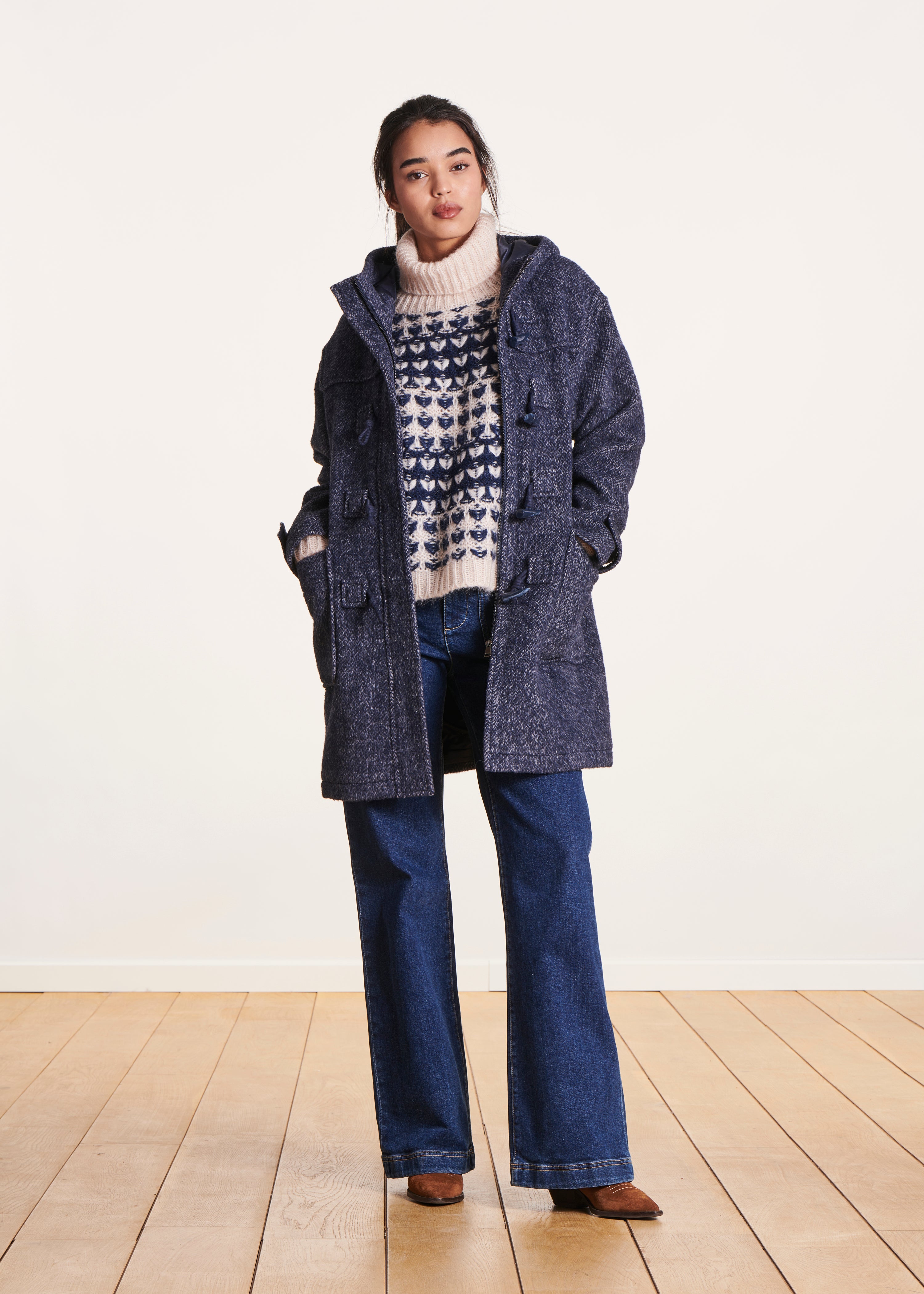 Marineblauer Dufflecoat aus Wolle