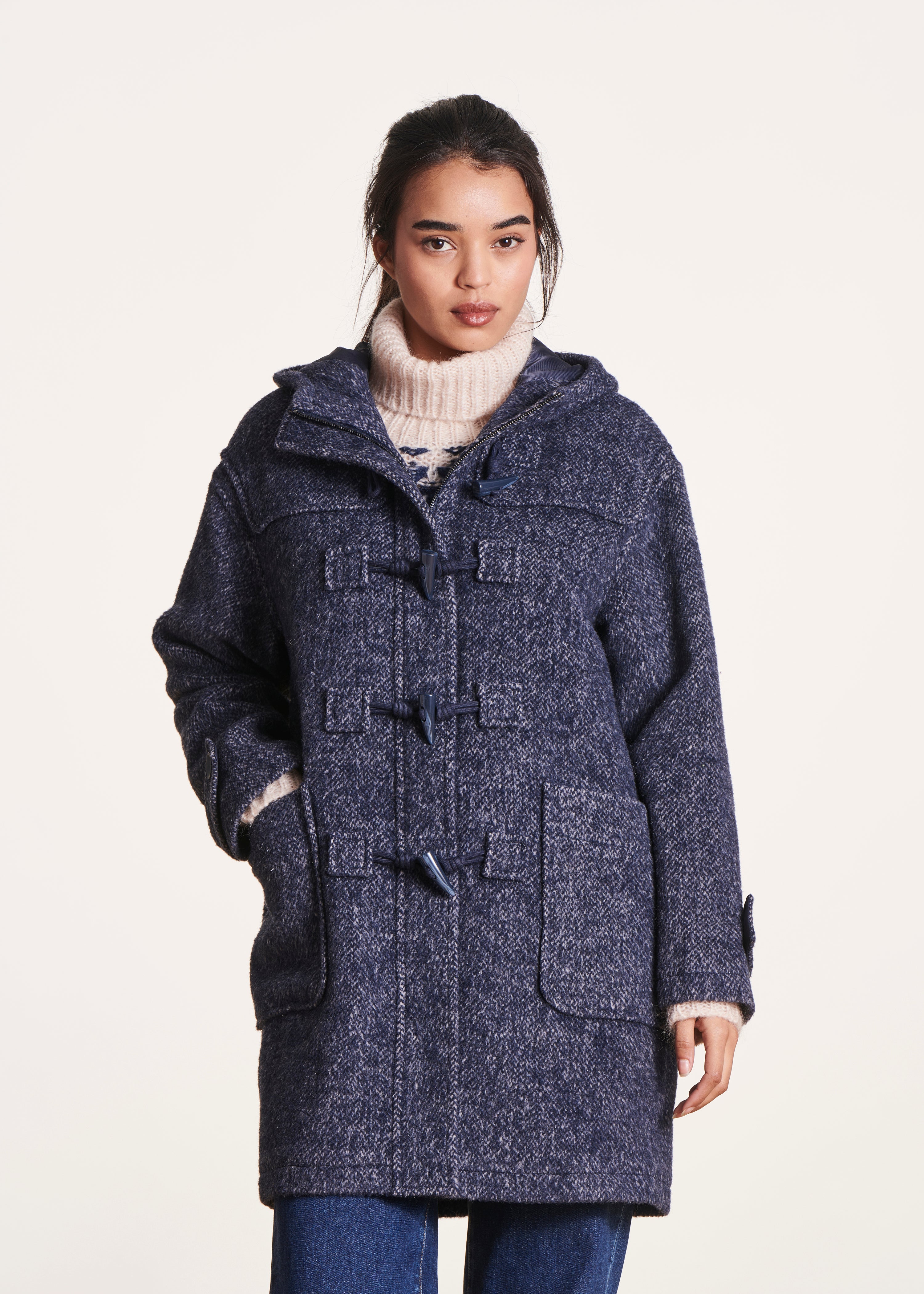 Marineblauer Dufflecoat aus Wolle