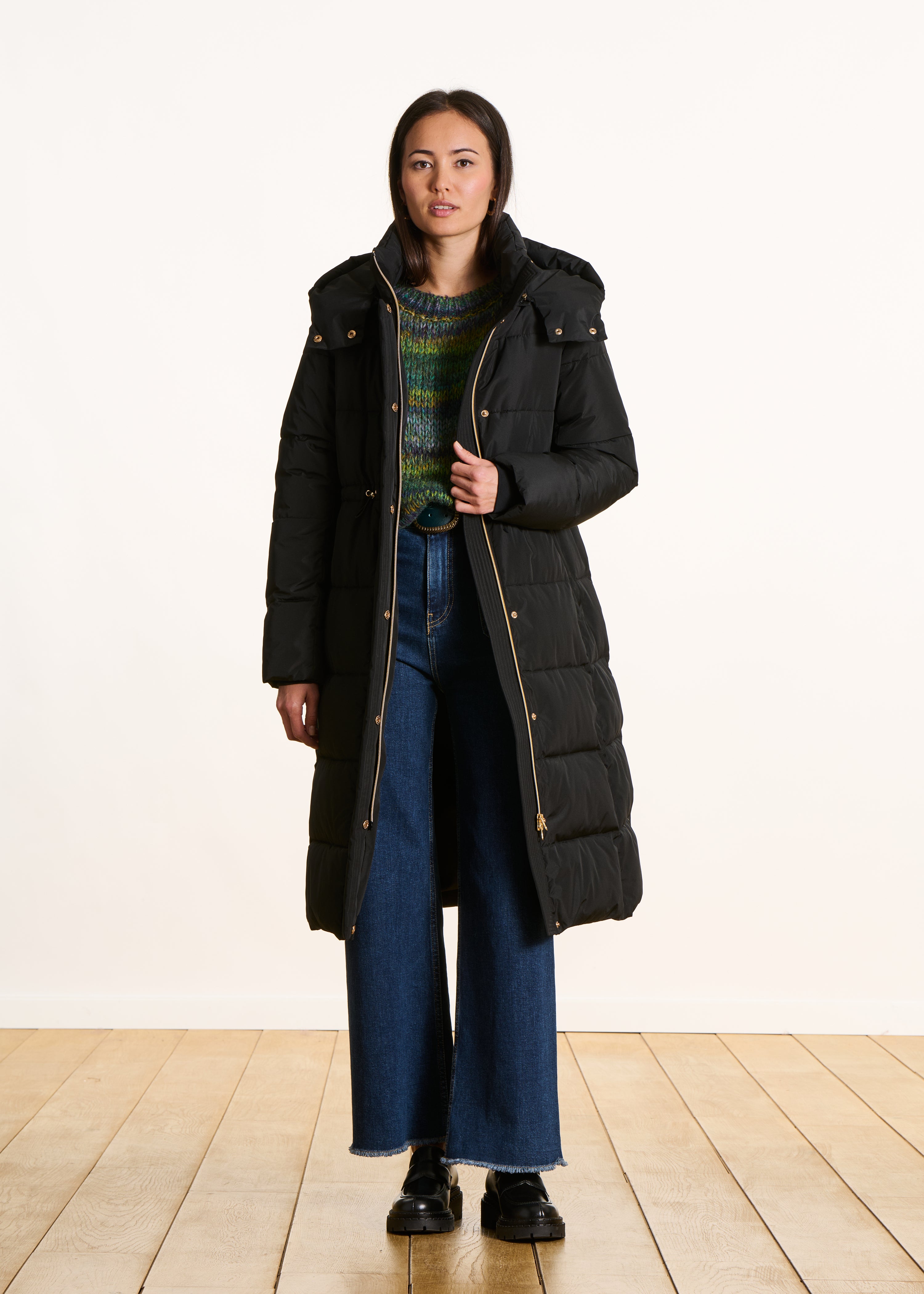 Doudoune longue noire à capuche