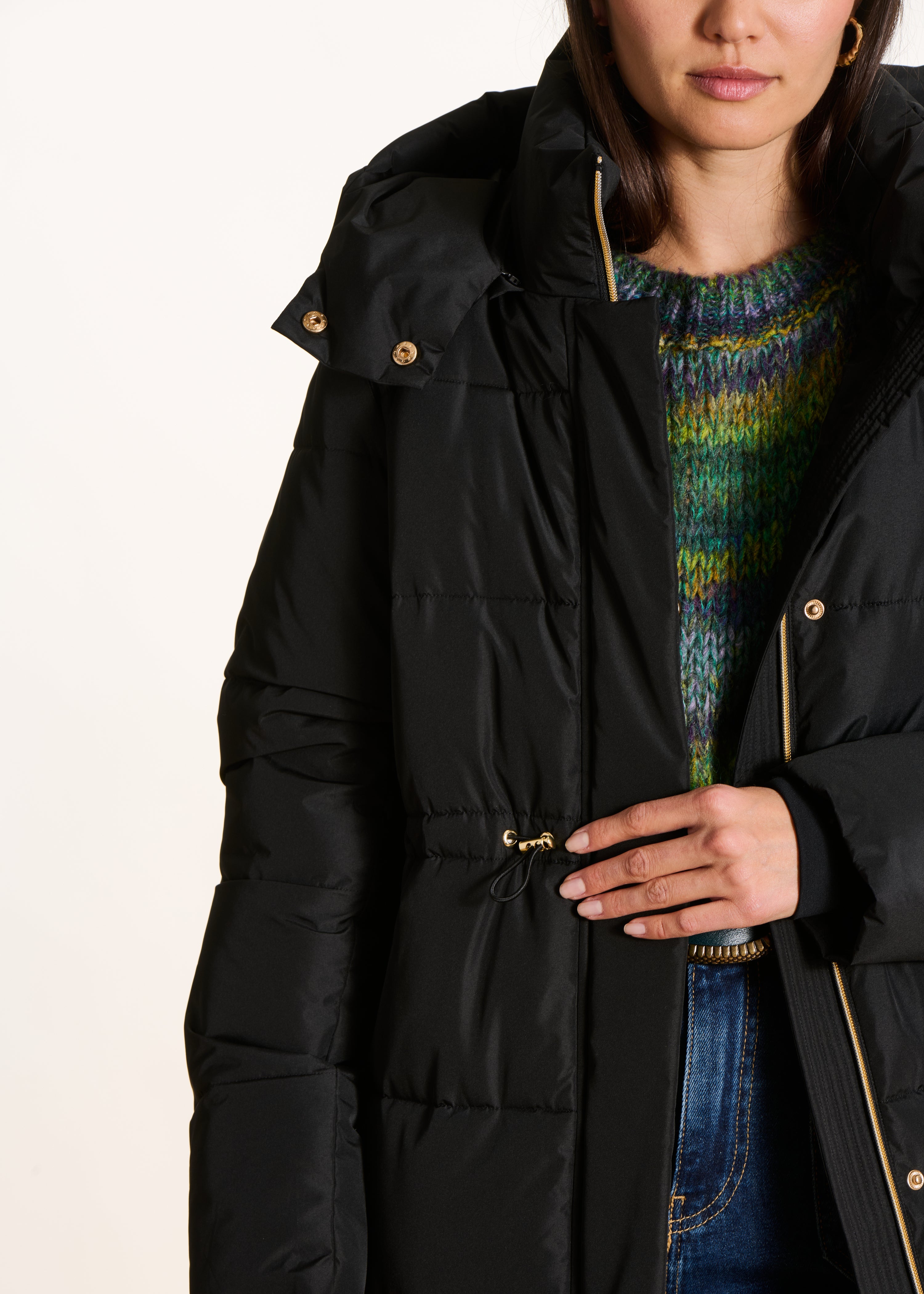 Doudoune longue noire à capuche