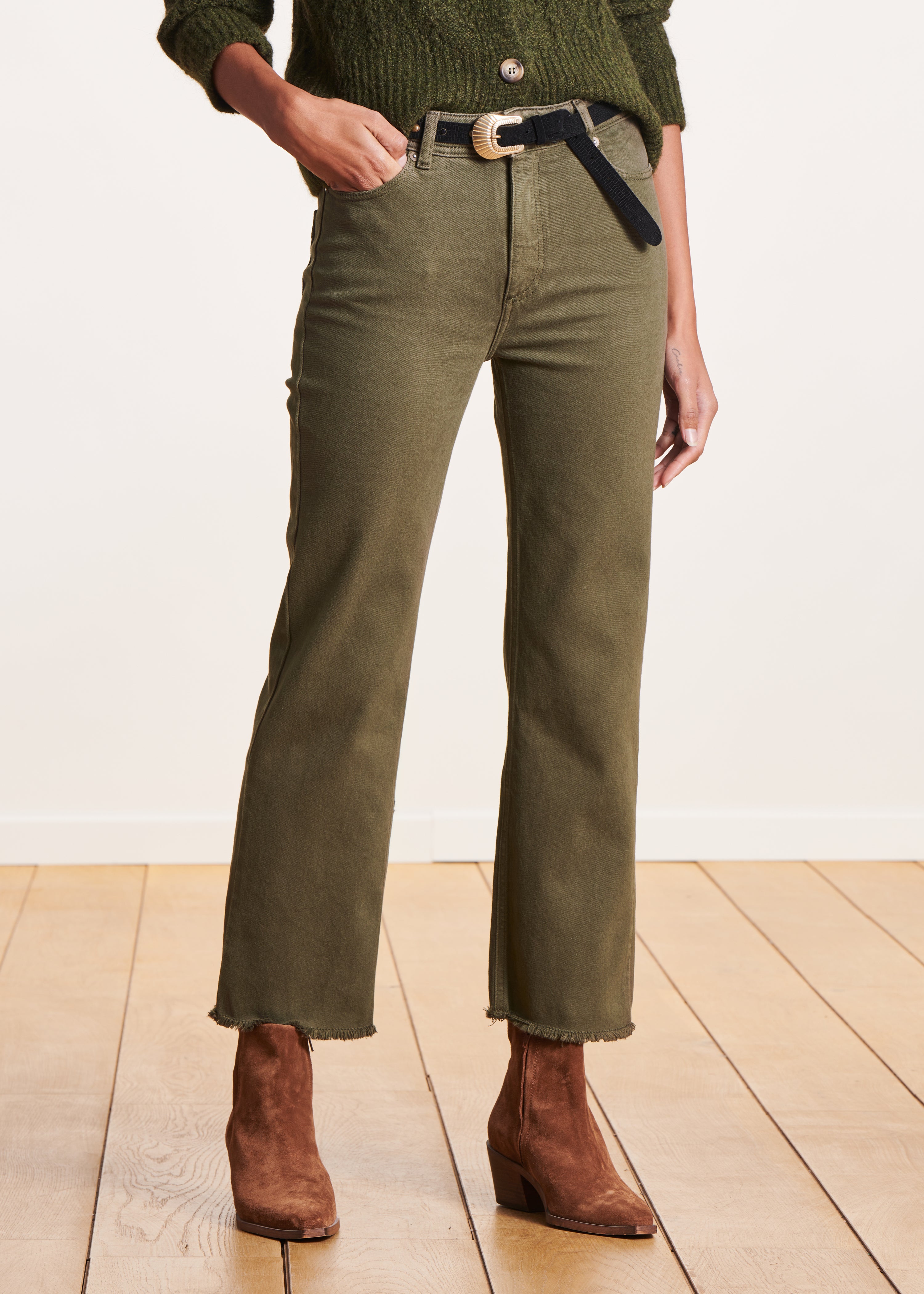 Khaki straight jeans in organic cotton