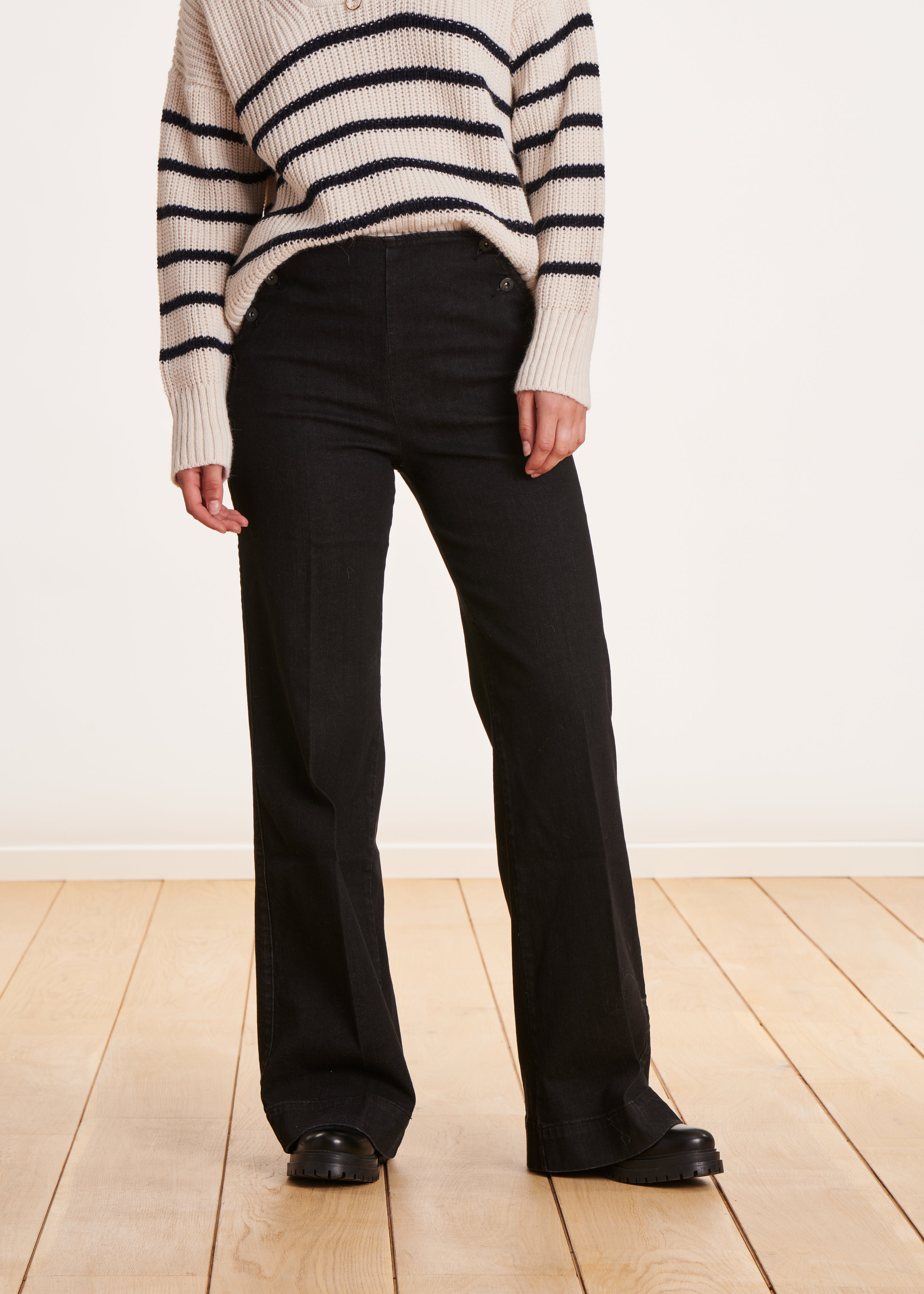 black flare jeans in organic cotton