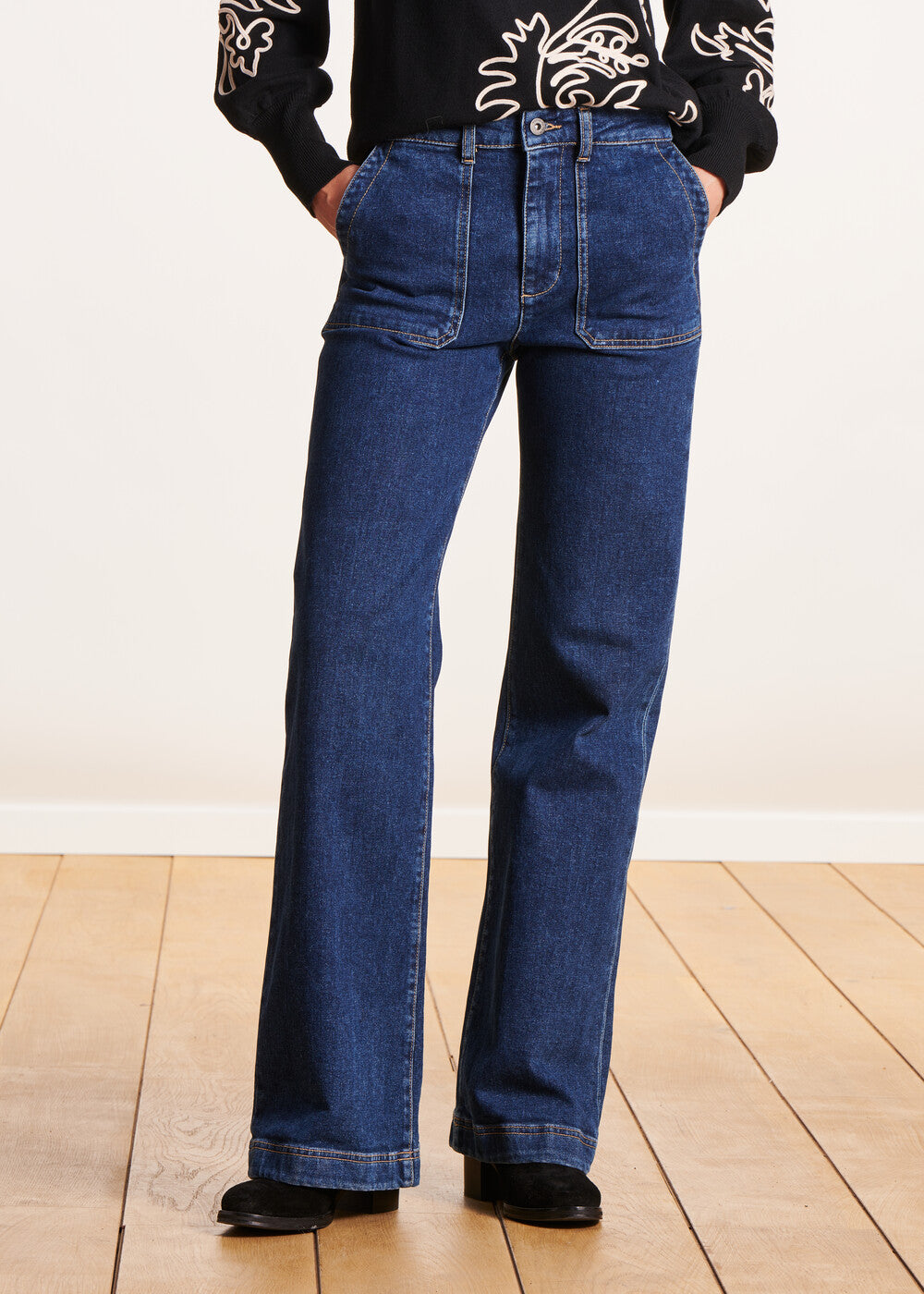 High-rise wide-leg organic cotton jeans