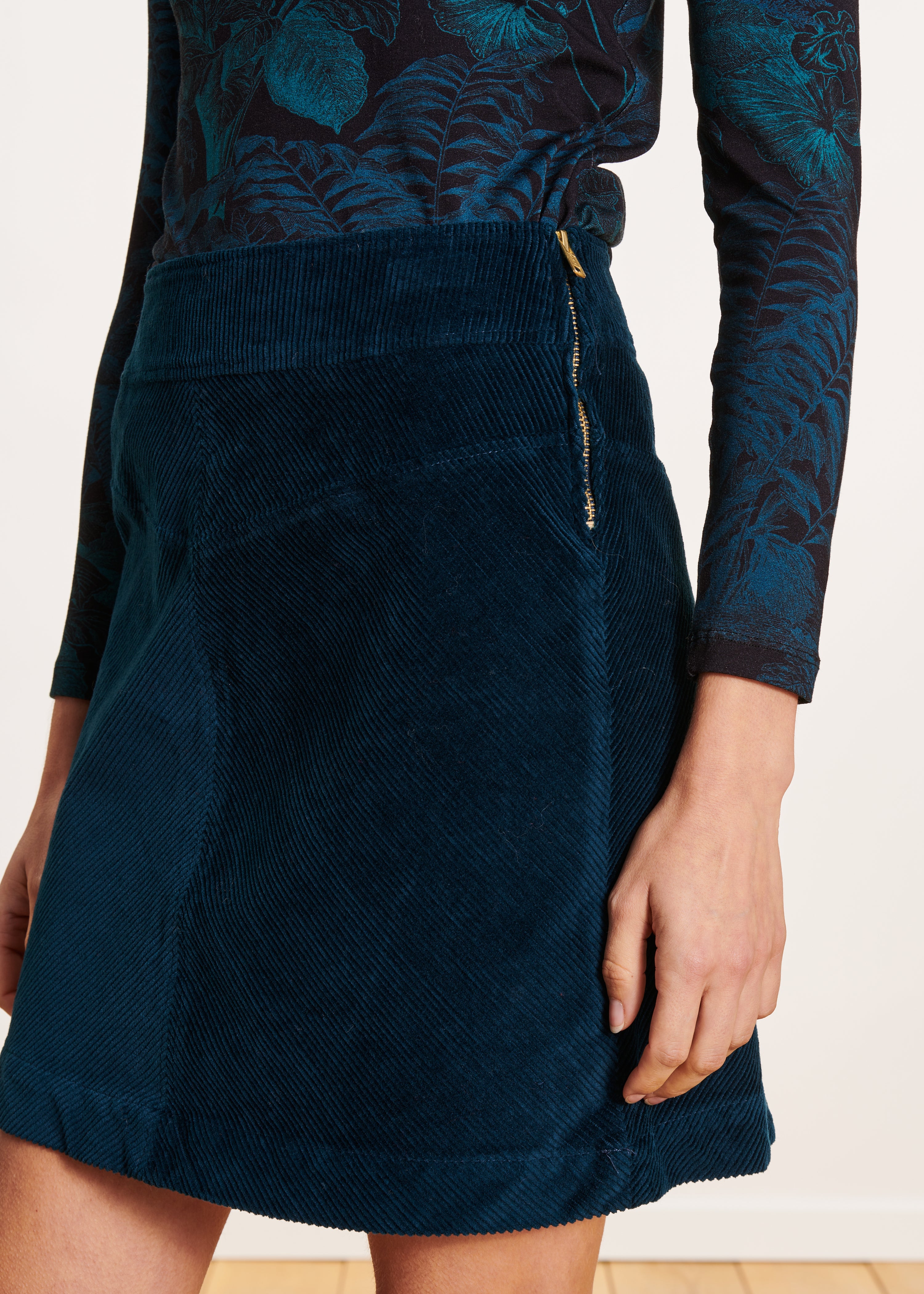 Petrol blue corduroy short skirt