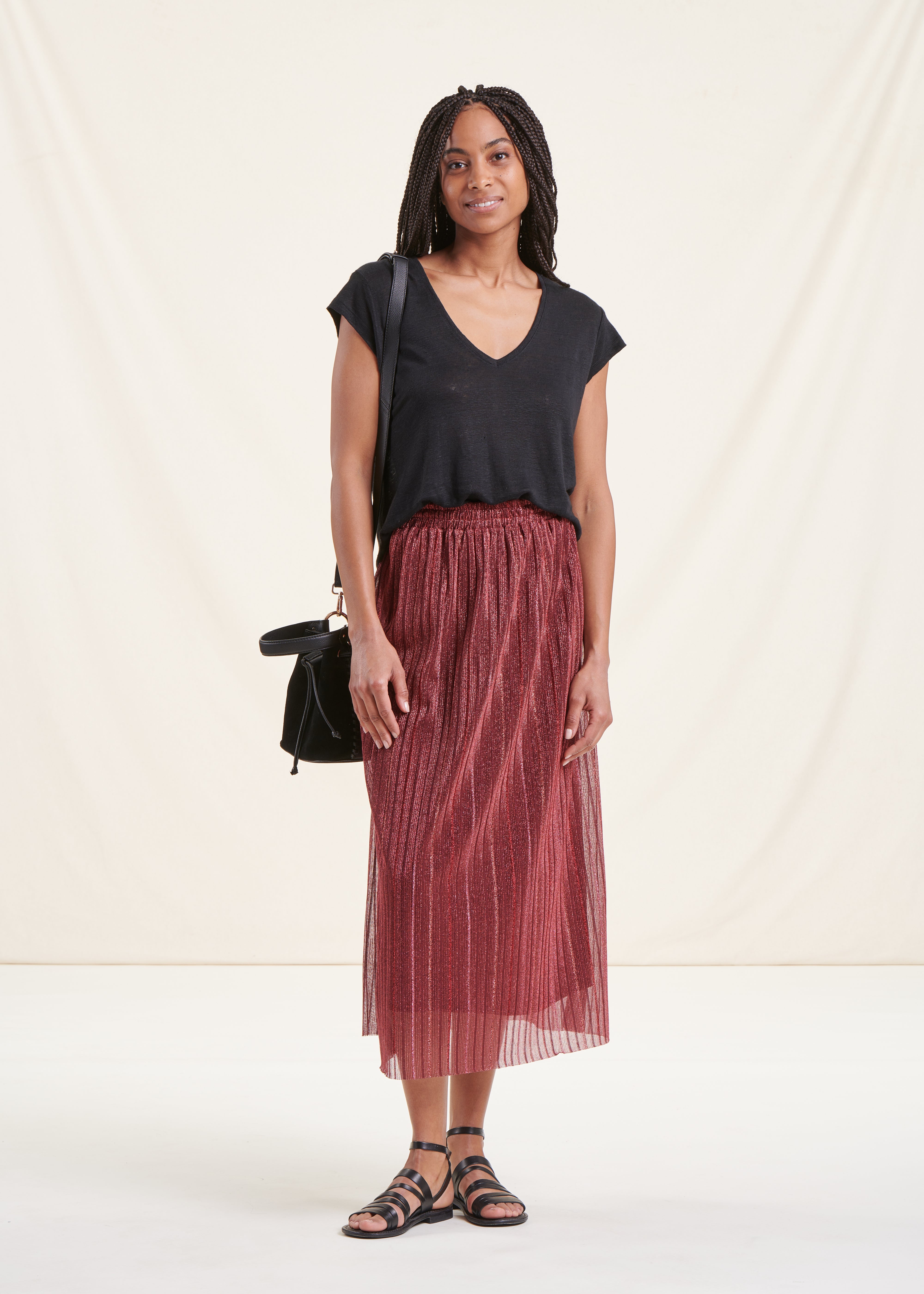 Midi skirt in iridescent burgundy voile