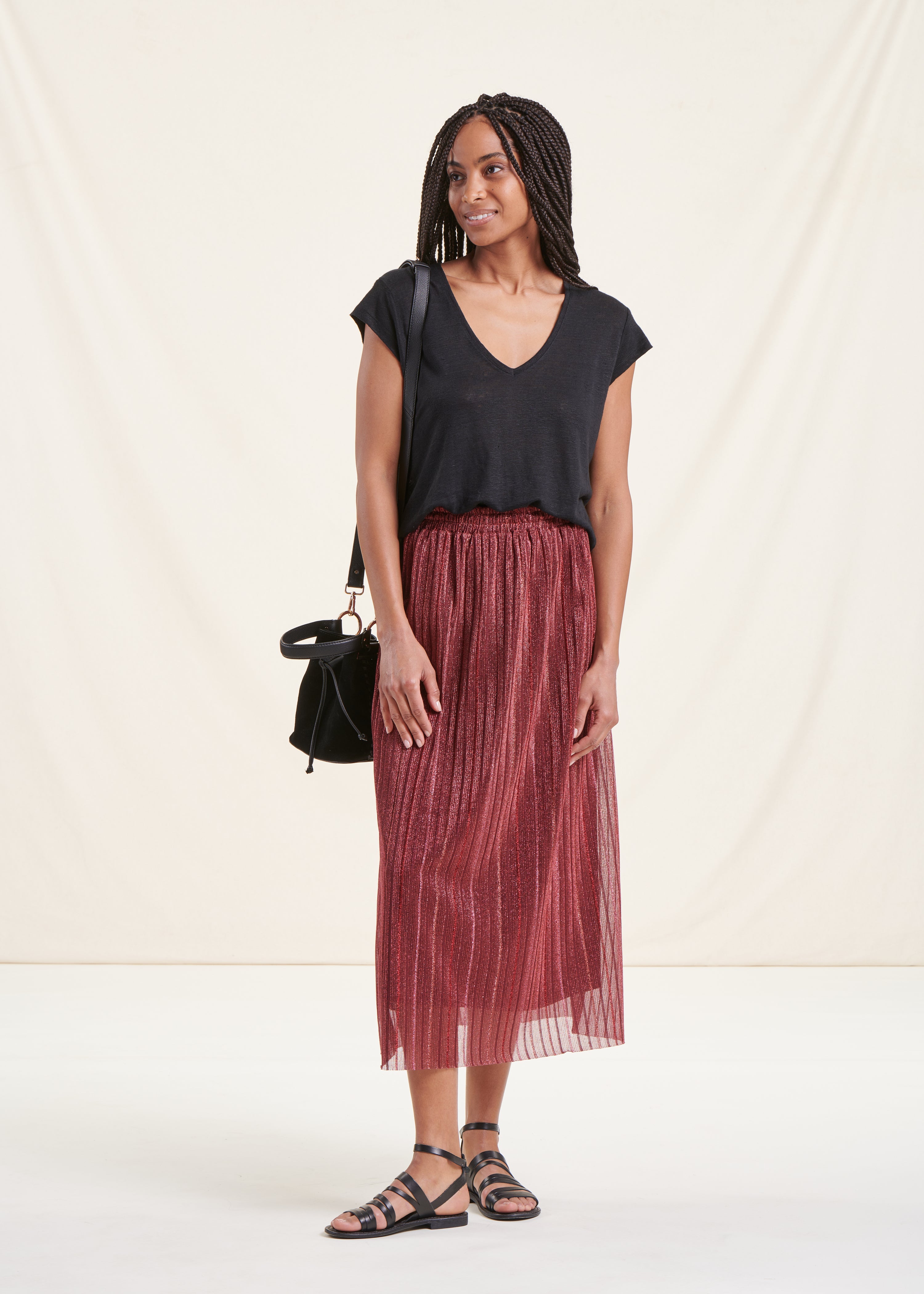 Midi skirt in iridescent burgundy voile