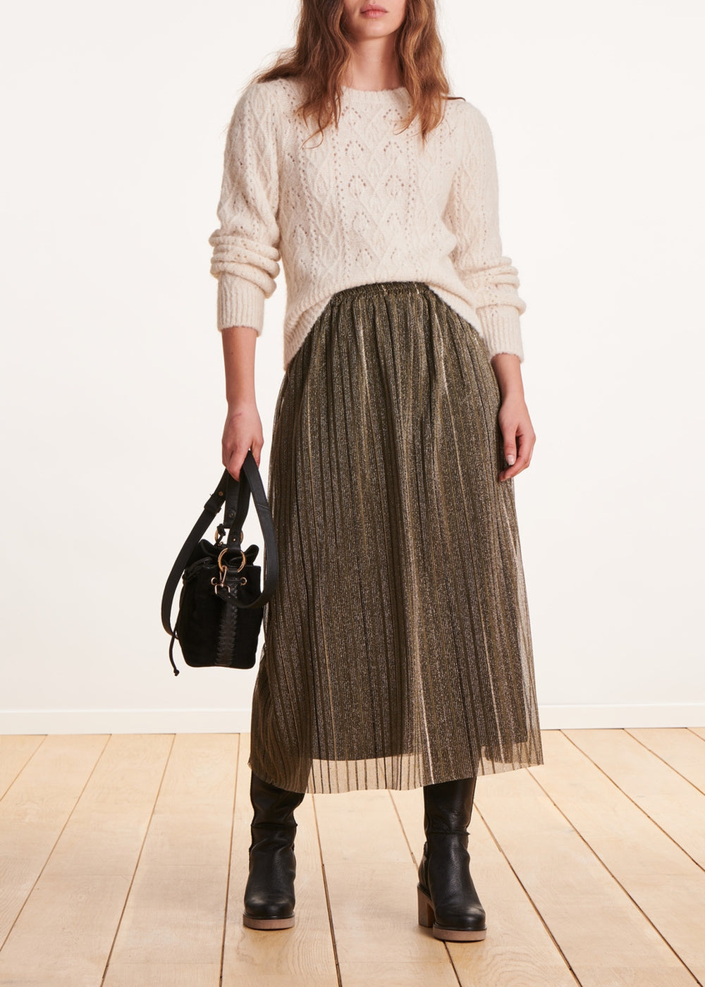 Falda midi de voile kaki irisado