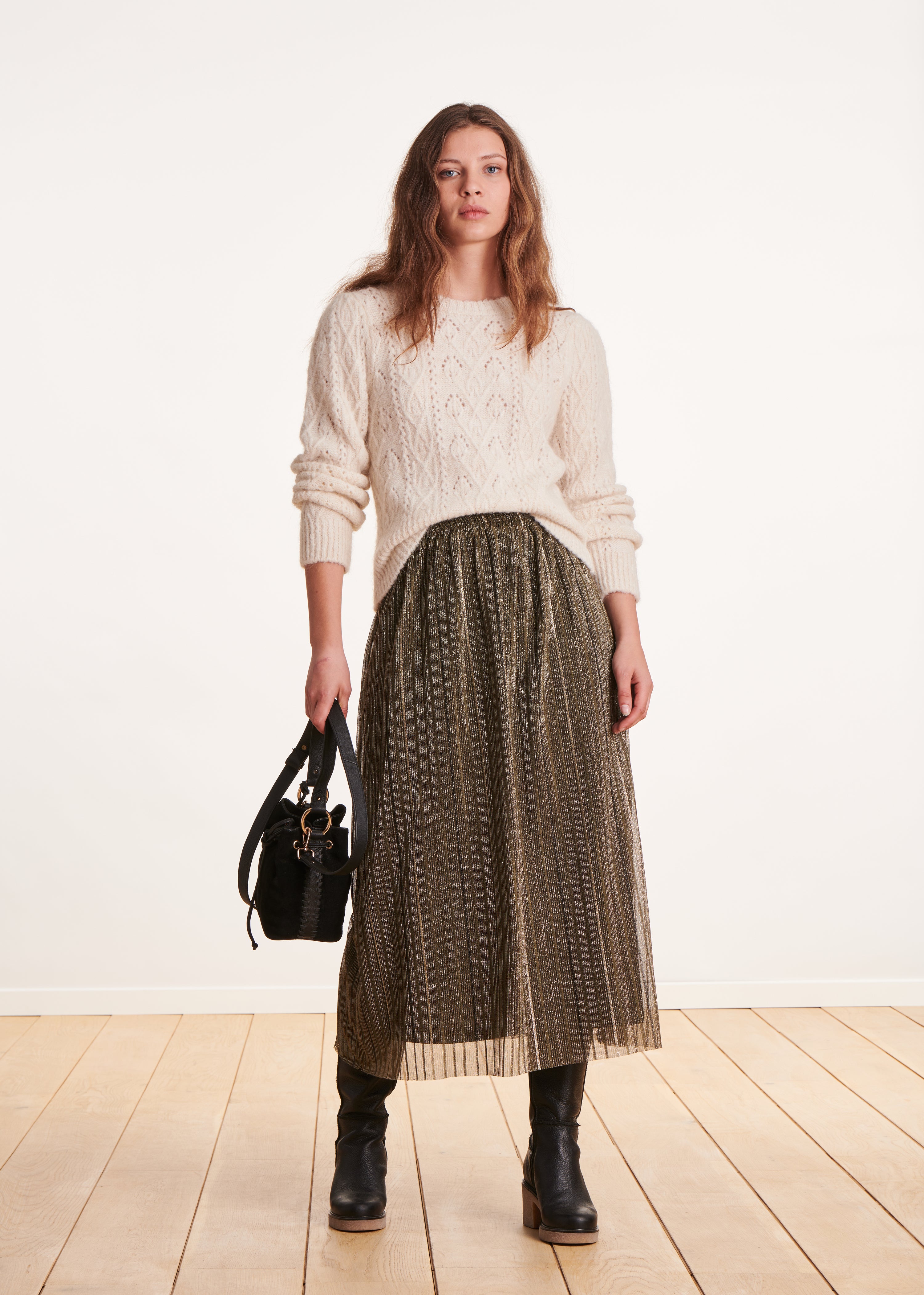 Midi skirt in iridescent khaki voile