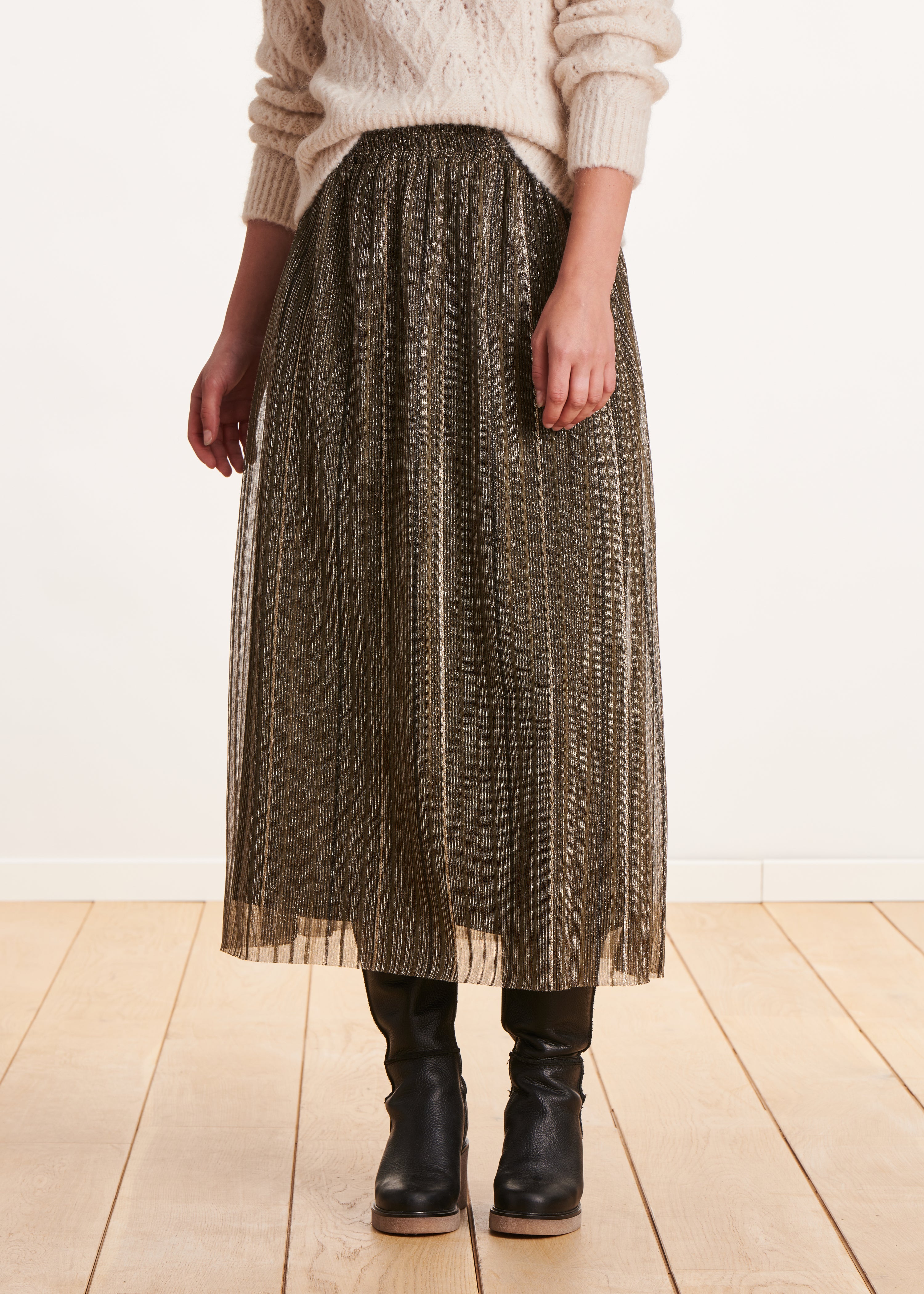 Midi skirt in iridescent khaki voile