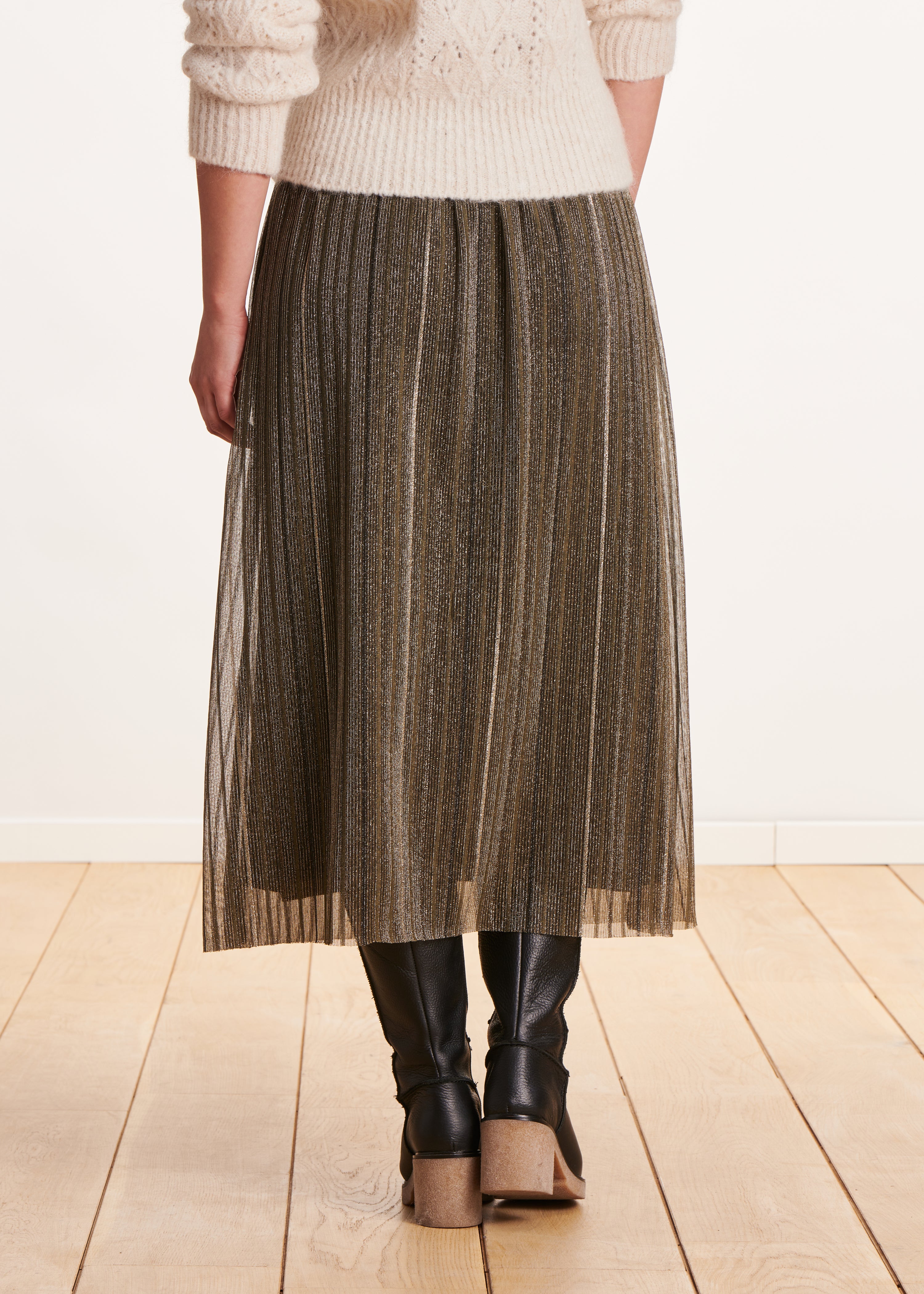 Midi skirt in iridescent khaki voile