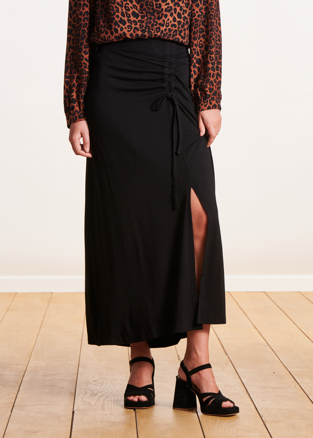 Black jersey midi skirt