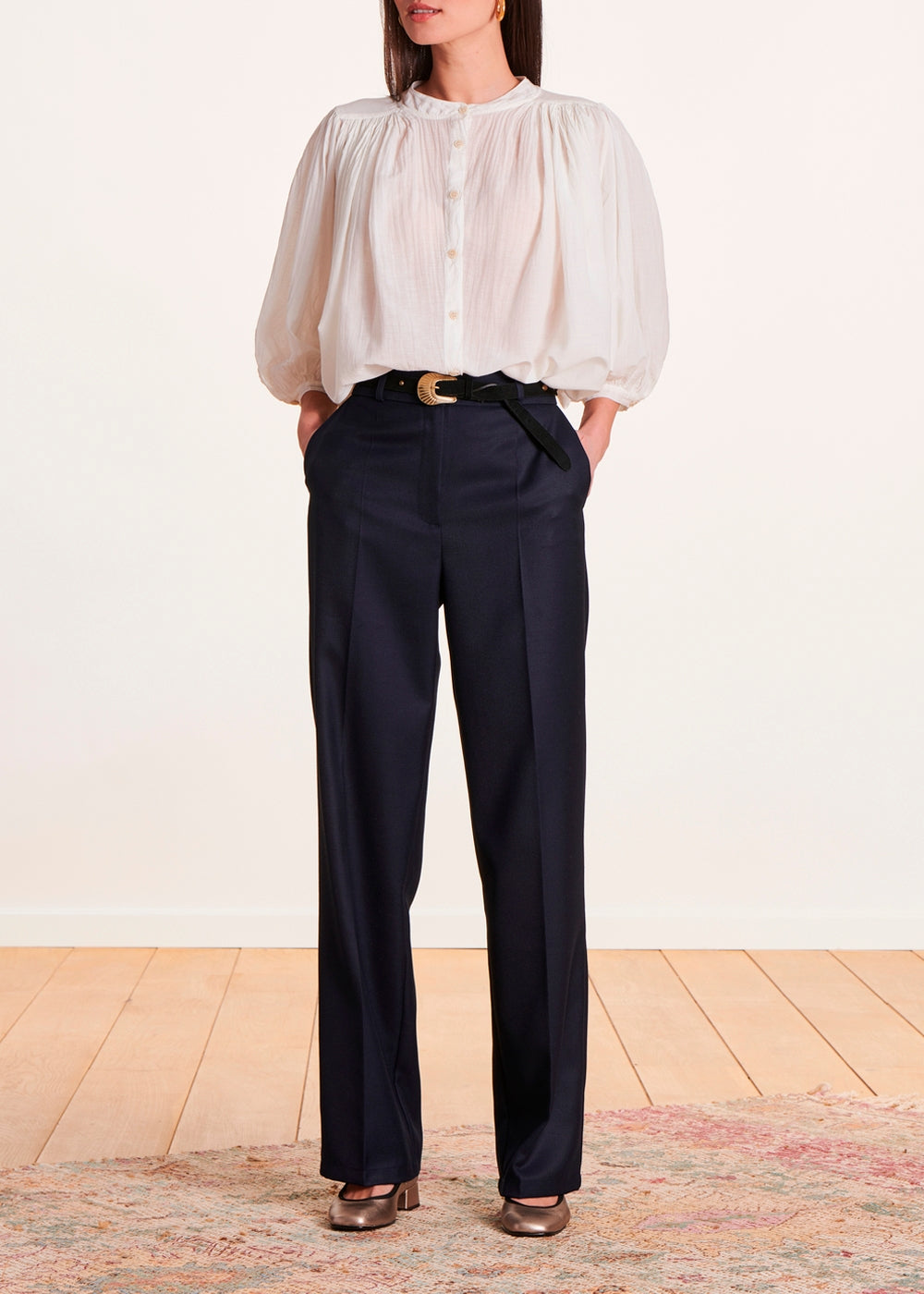 Pantaloni a gamba larga blu navy riciclati