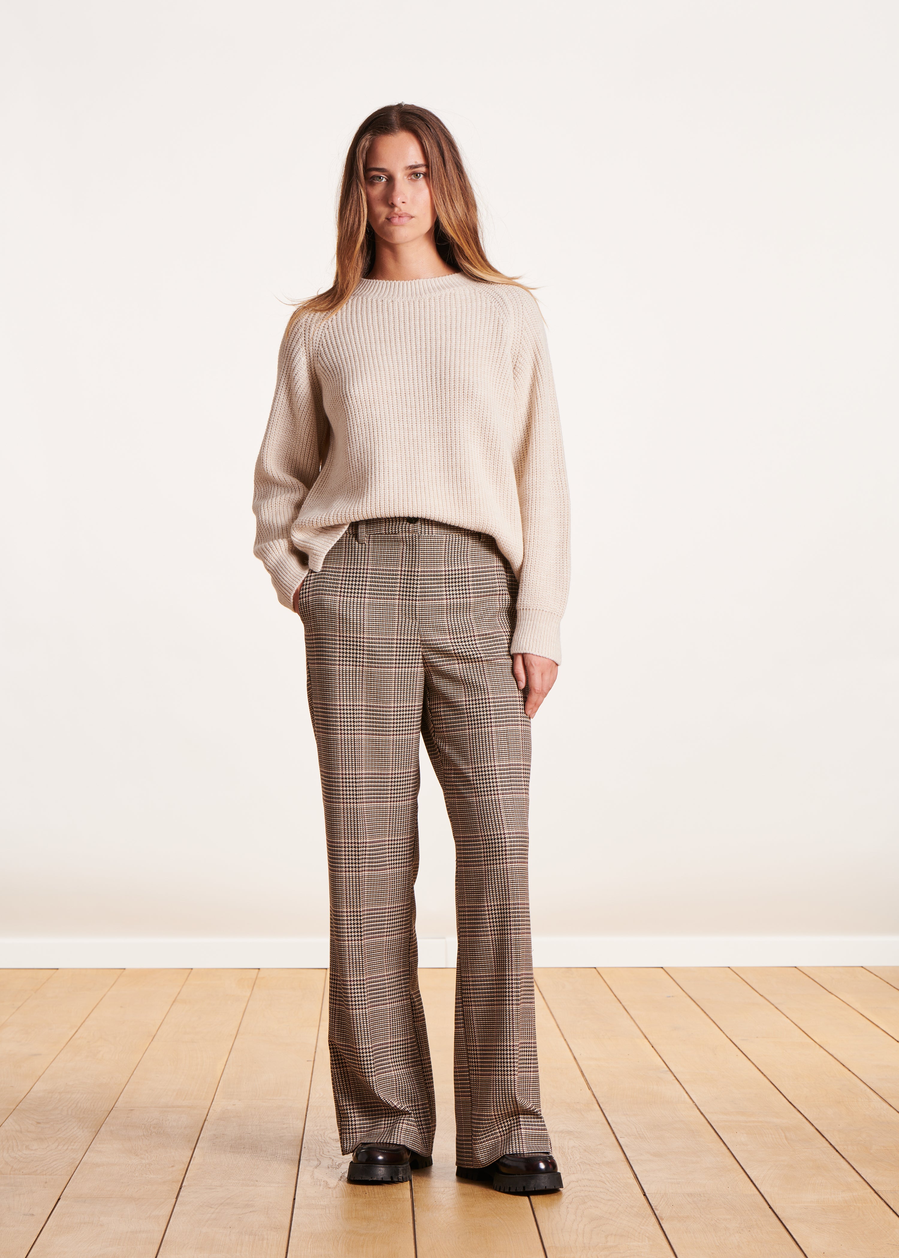 Brown wide plaid pants