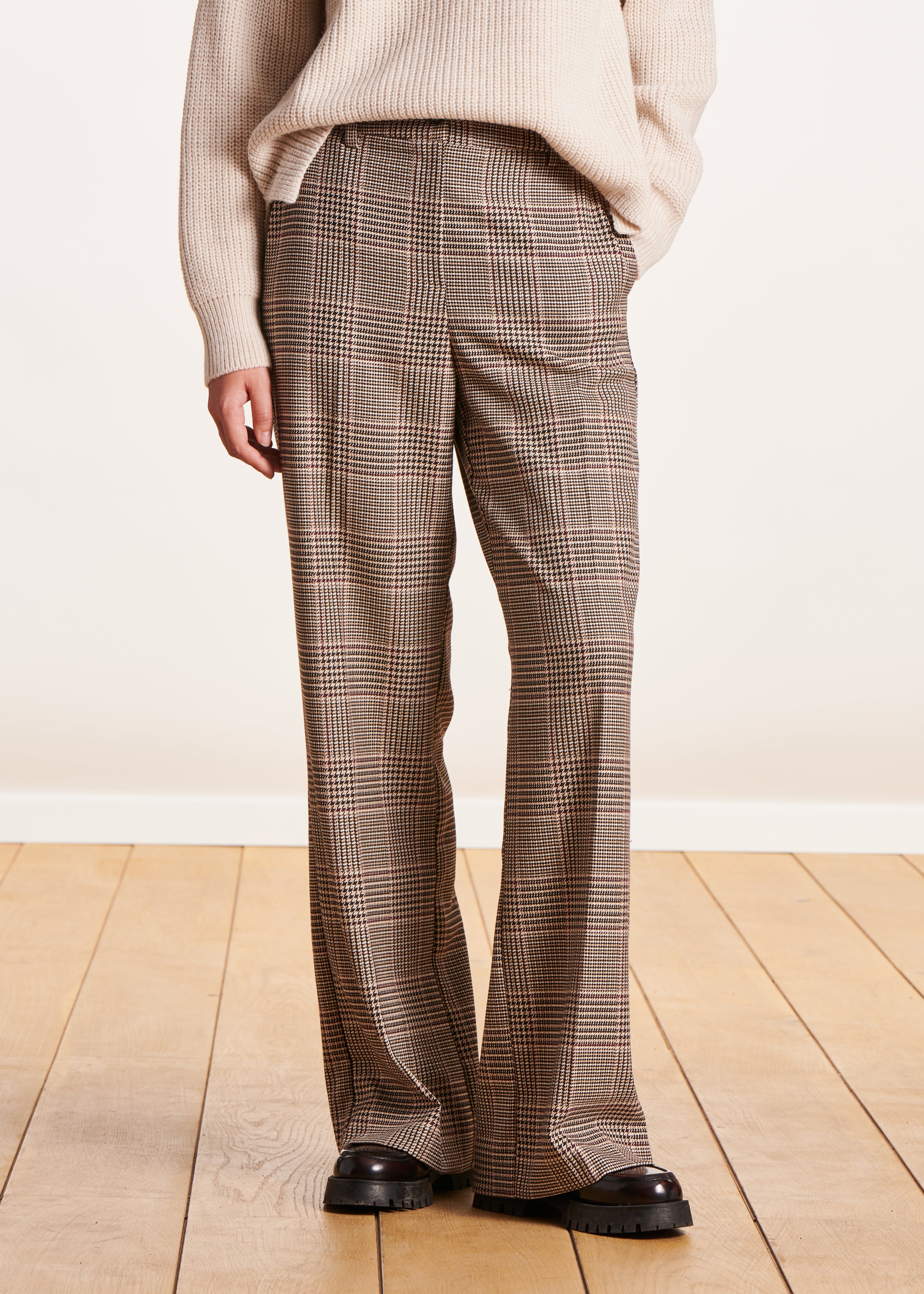 Brown wide plaid pants