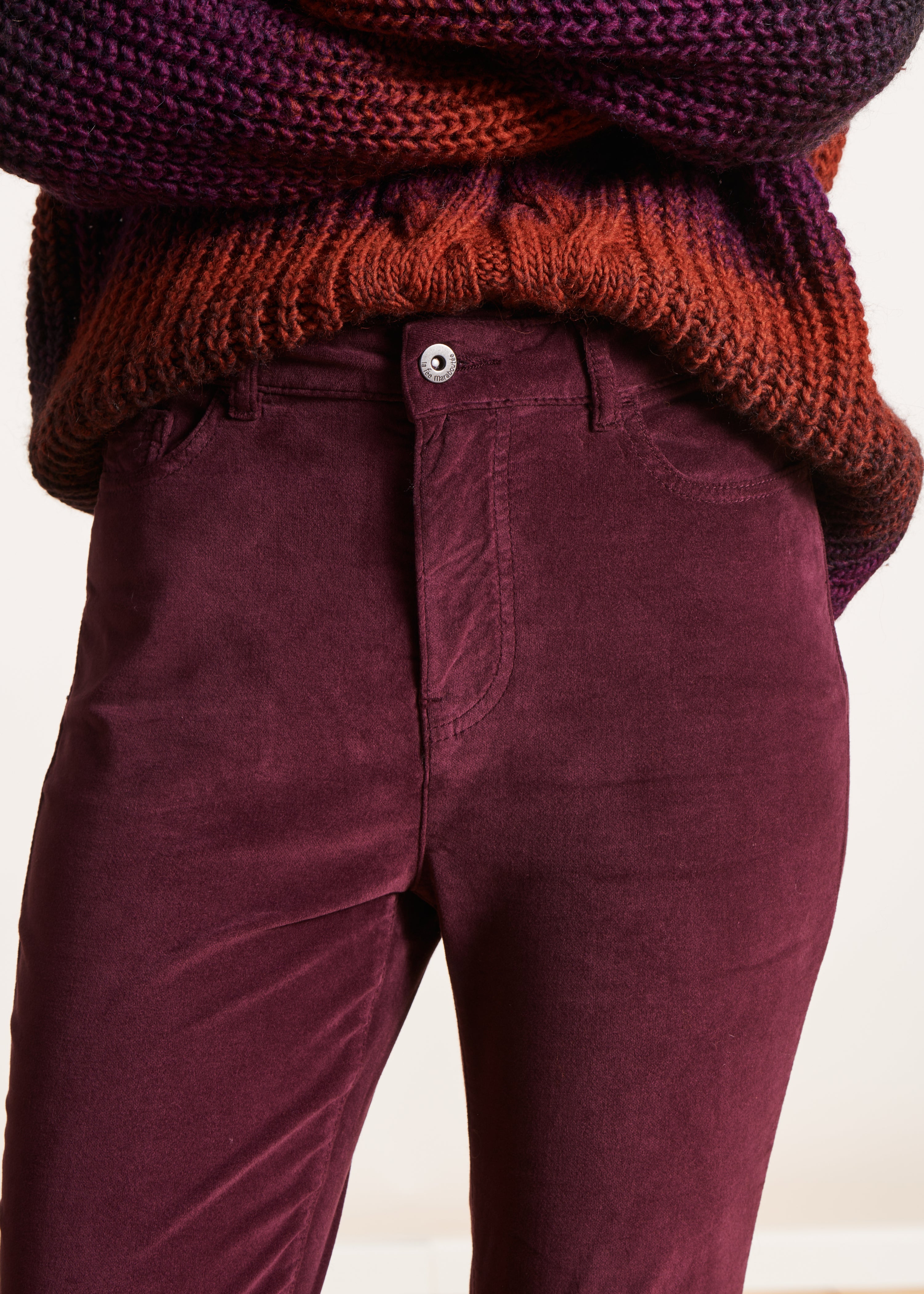 Plum velvet slim pants