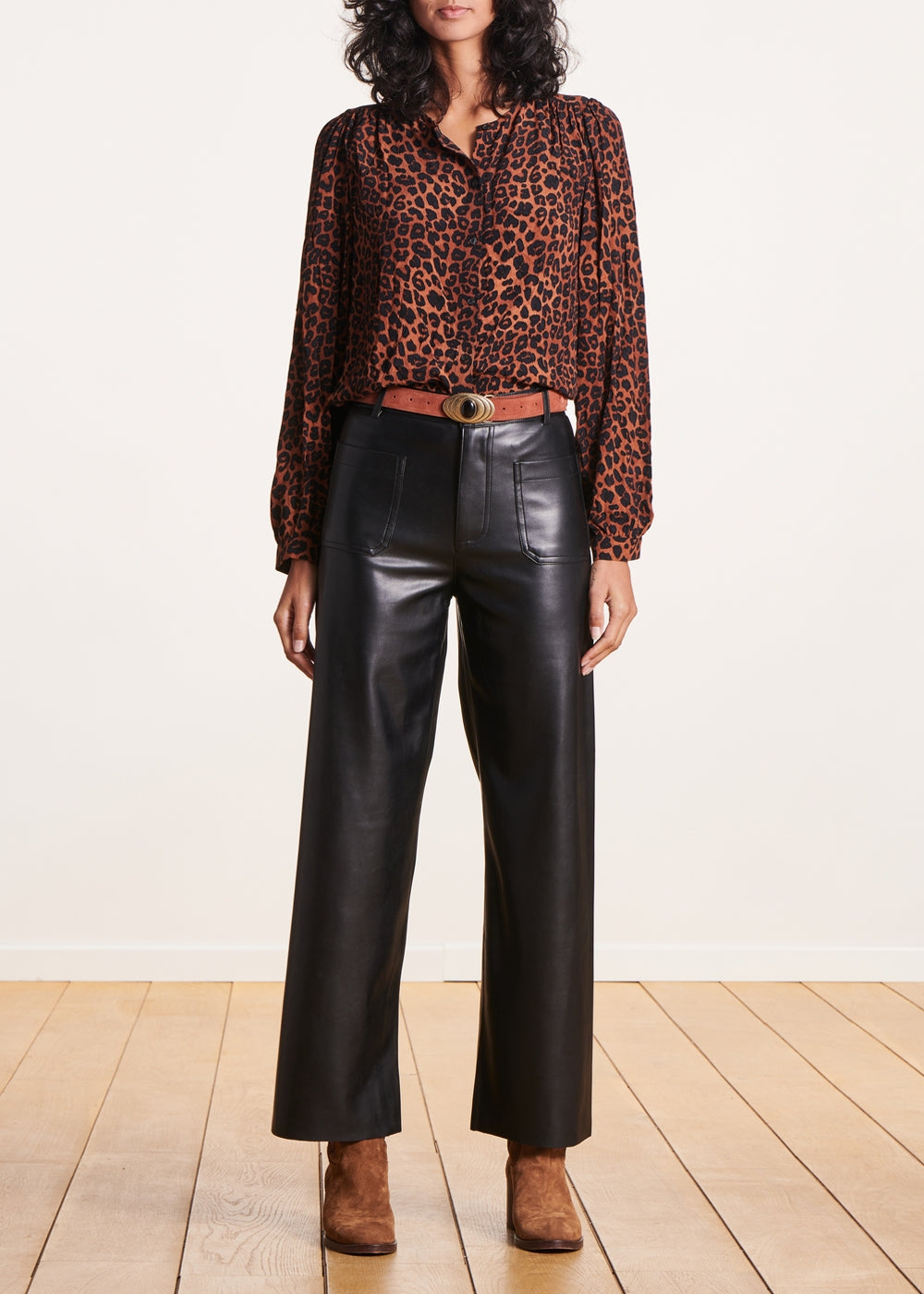 Pantalon large noir similicuir