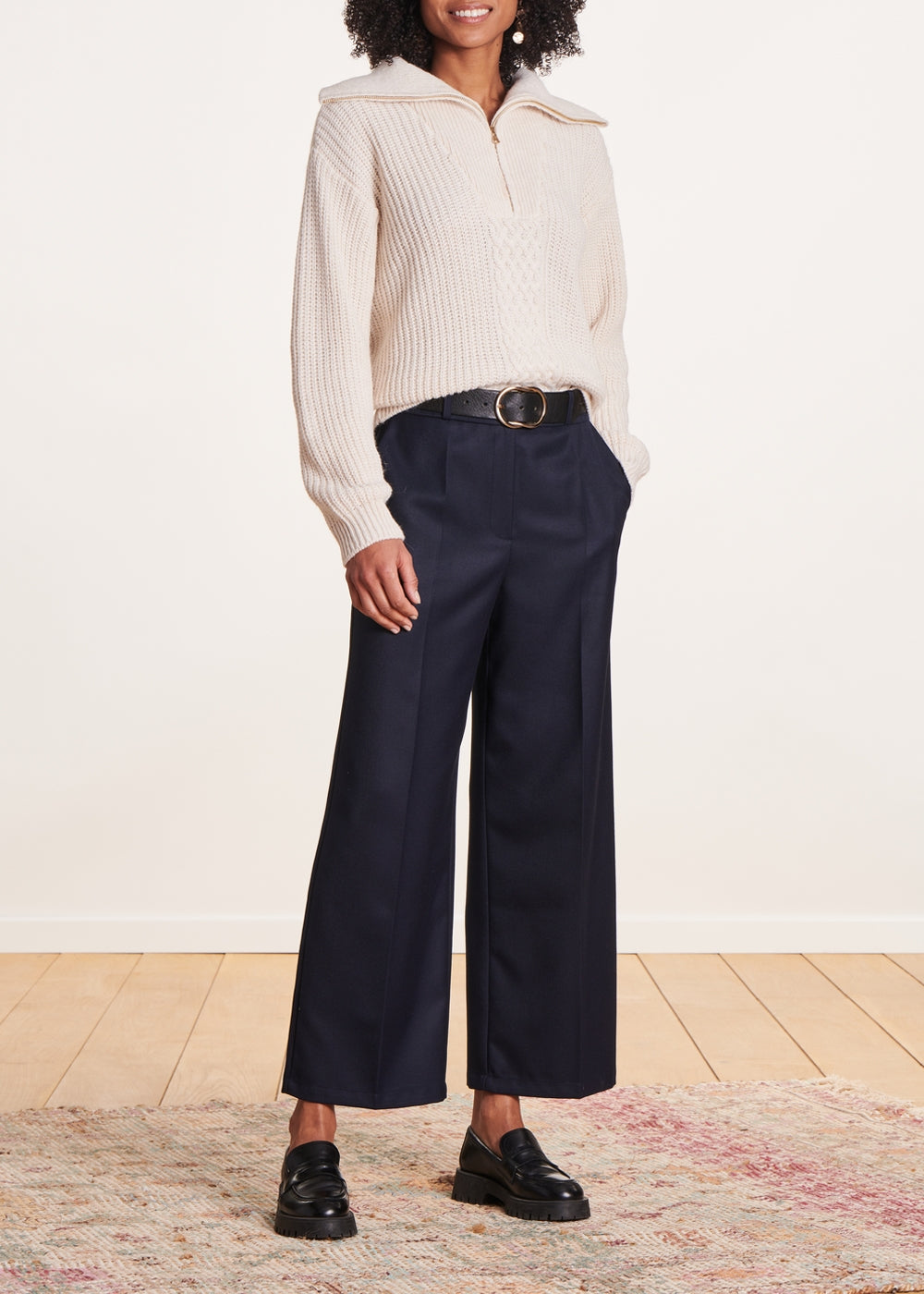 Pantalon bleu marine droit 7/8ème upcylé