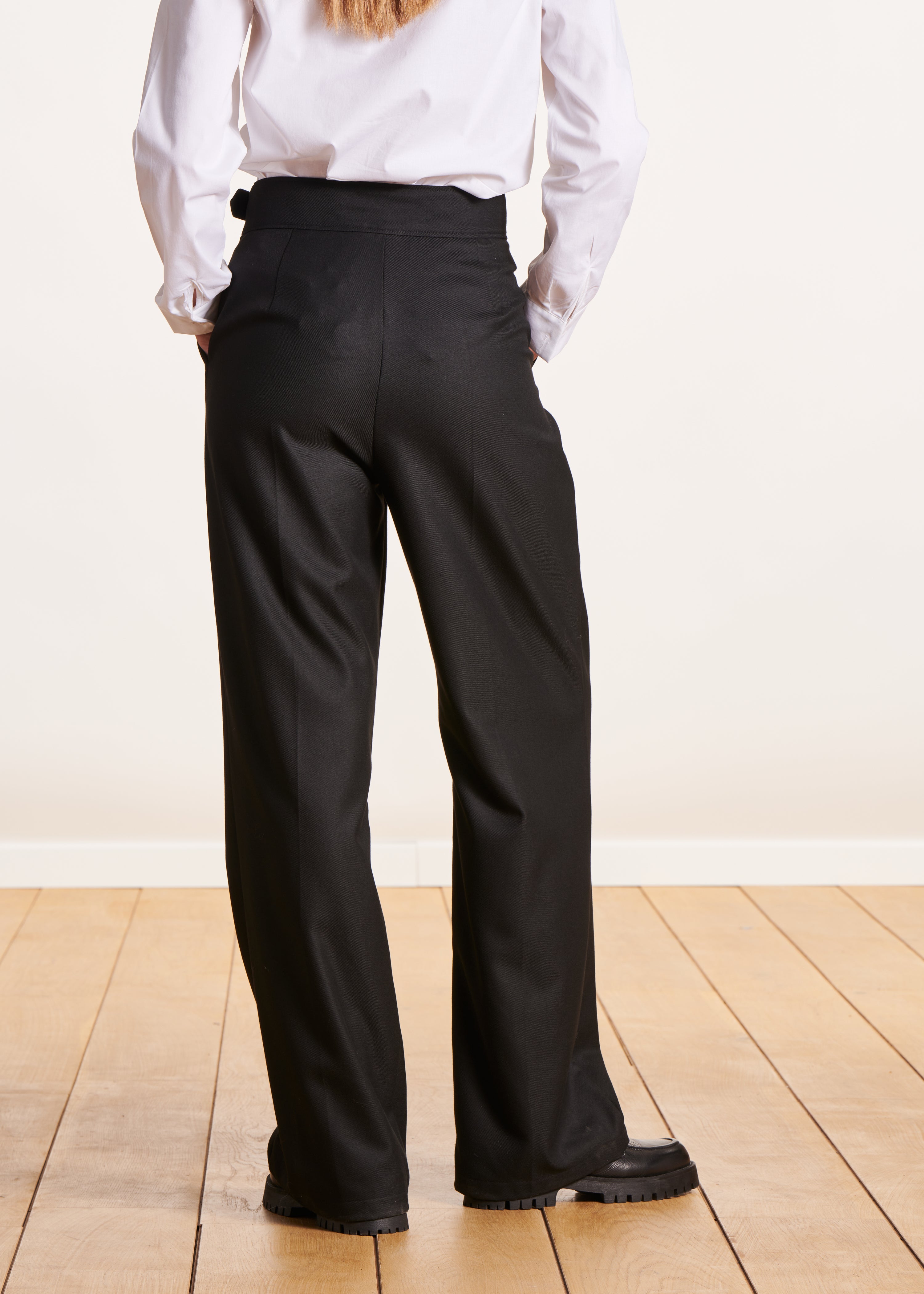 black pants with wide fancy belt