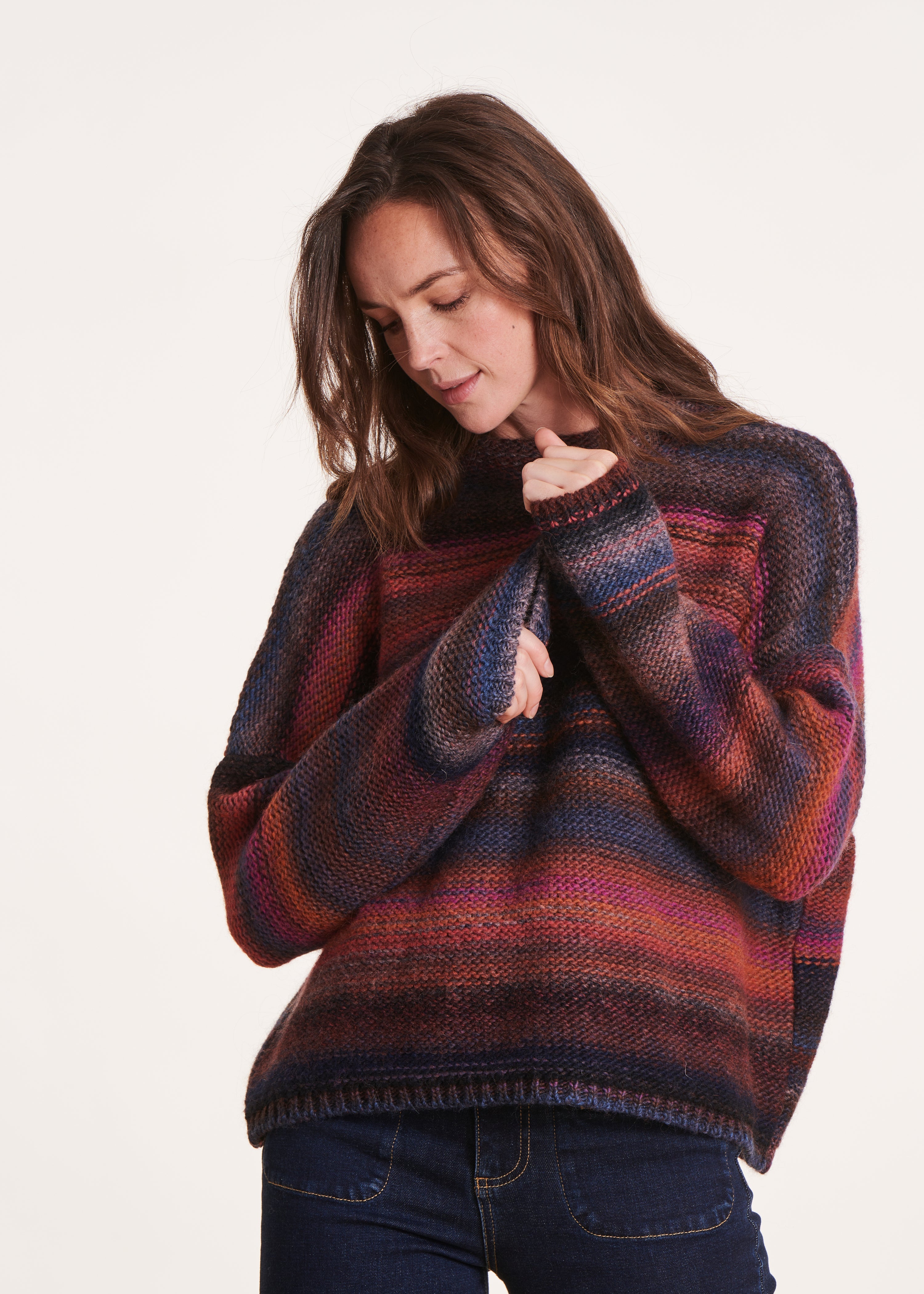 Oversized purple striped wool sweater