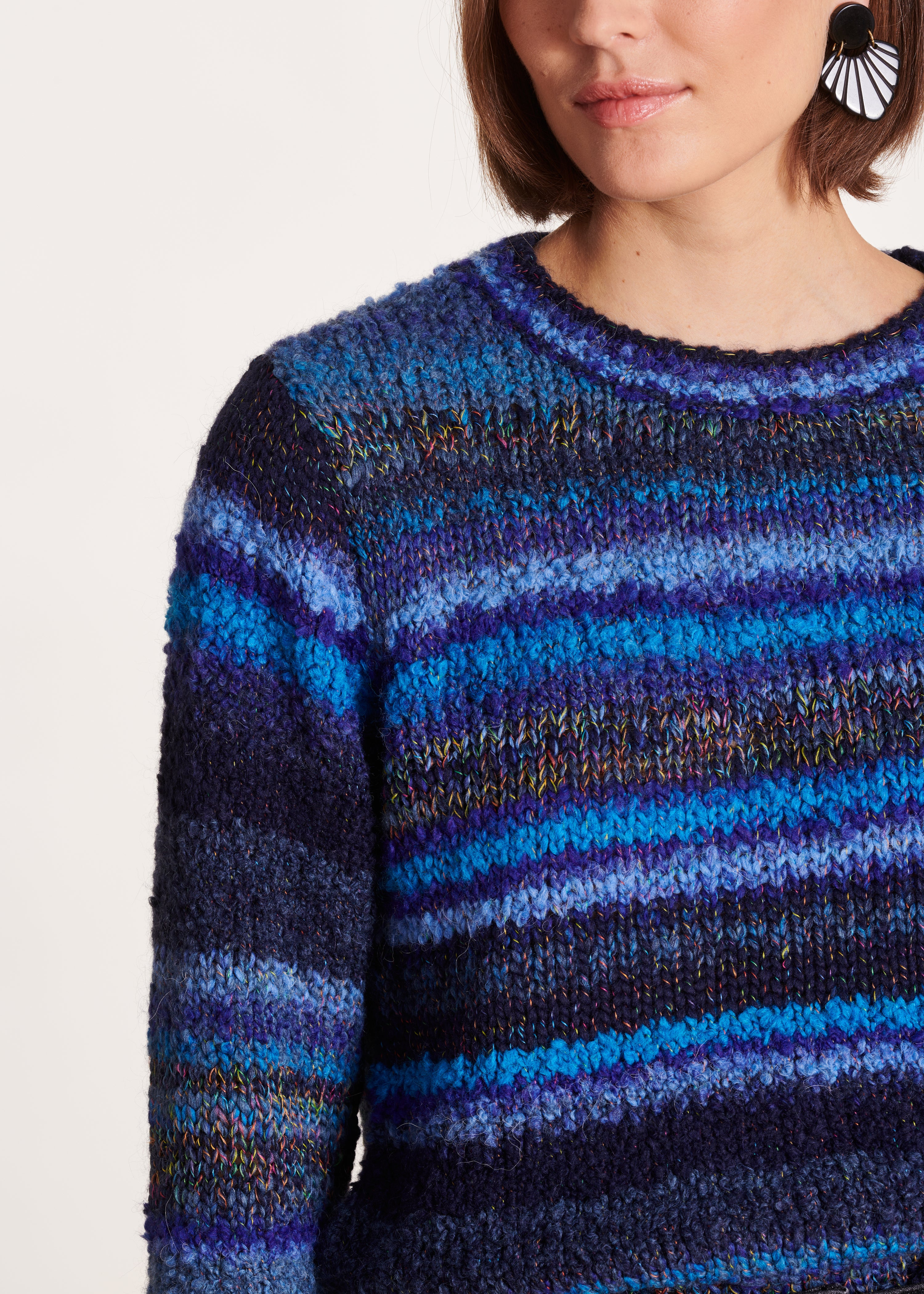 Blue striped knitted jumper La Fée Maraboutée - Main Image