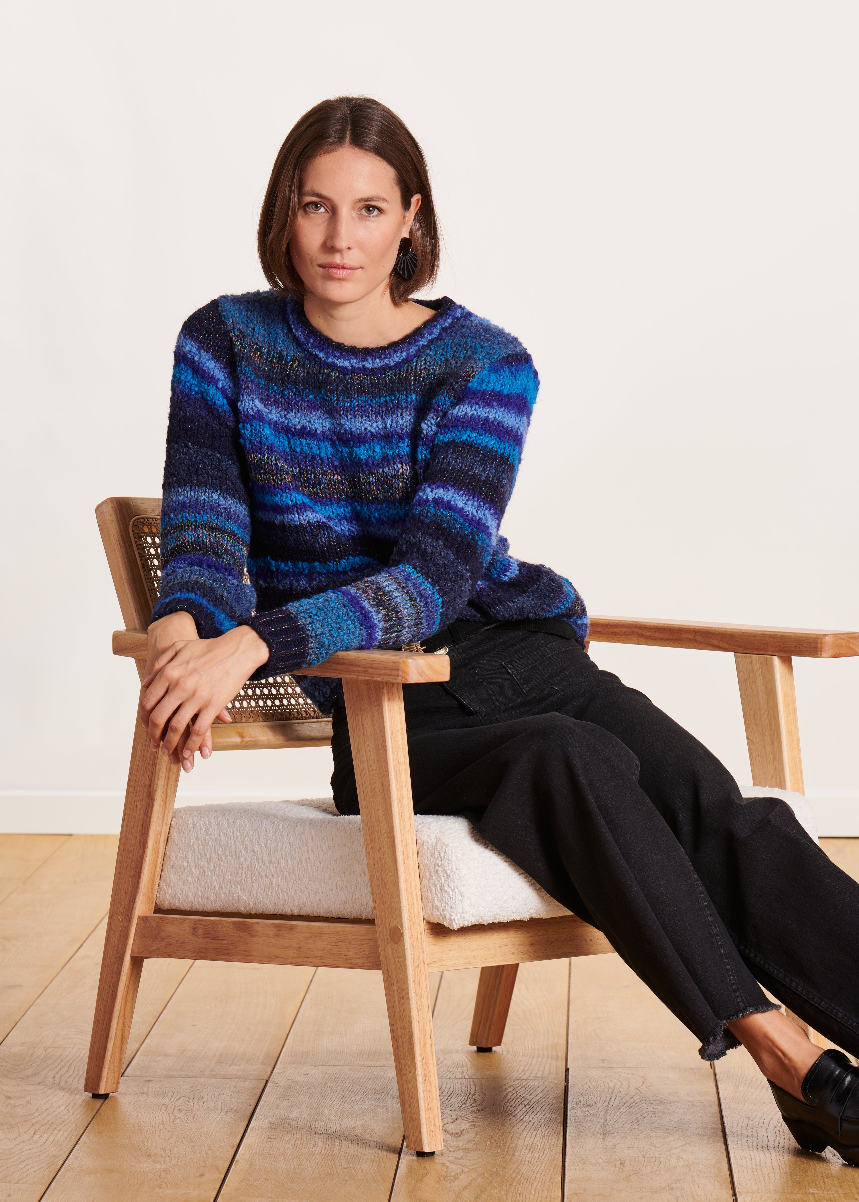 Pull femme à rayures scintillantes col V | leo & ugo Pull femme à rayures scintillantes col V | leo & ugo