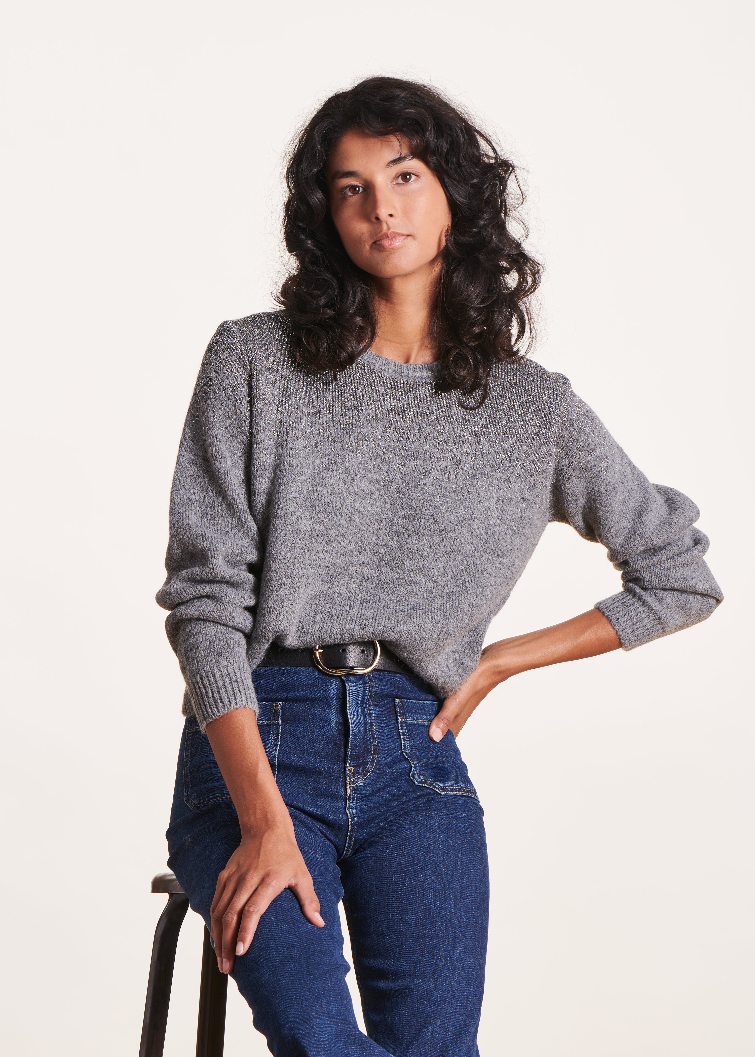 Pull gris ample coupe droite