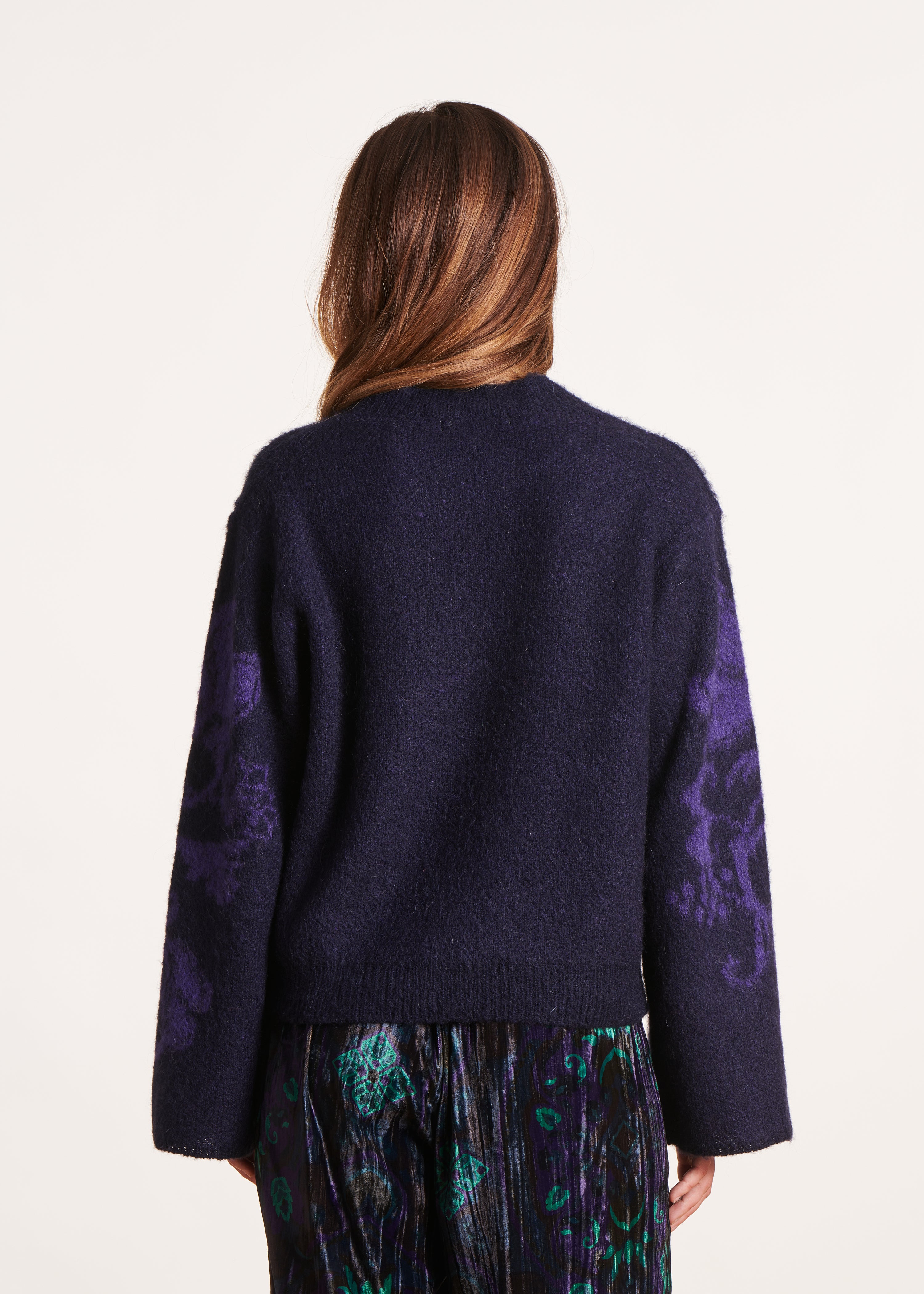 Loose dark blue patterned sweater