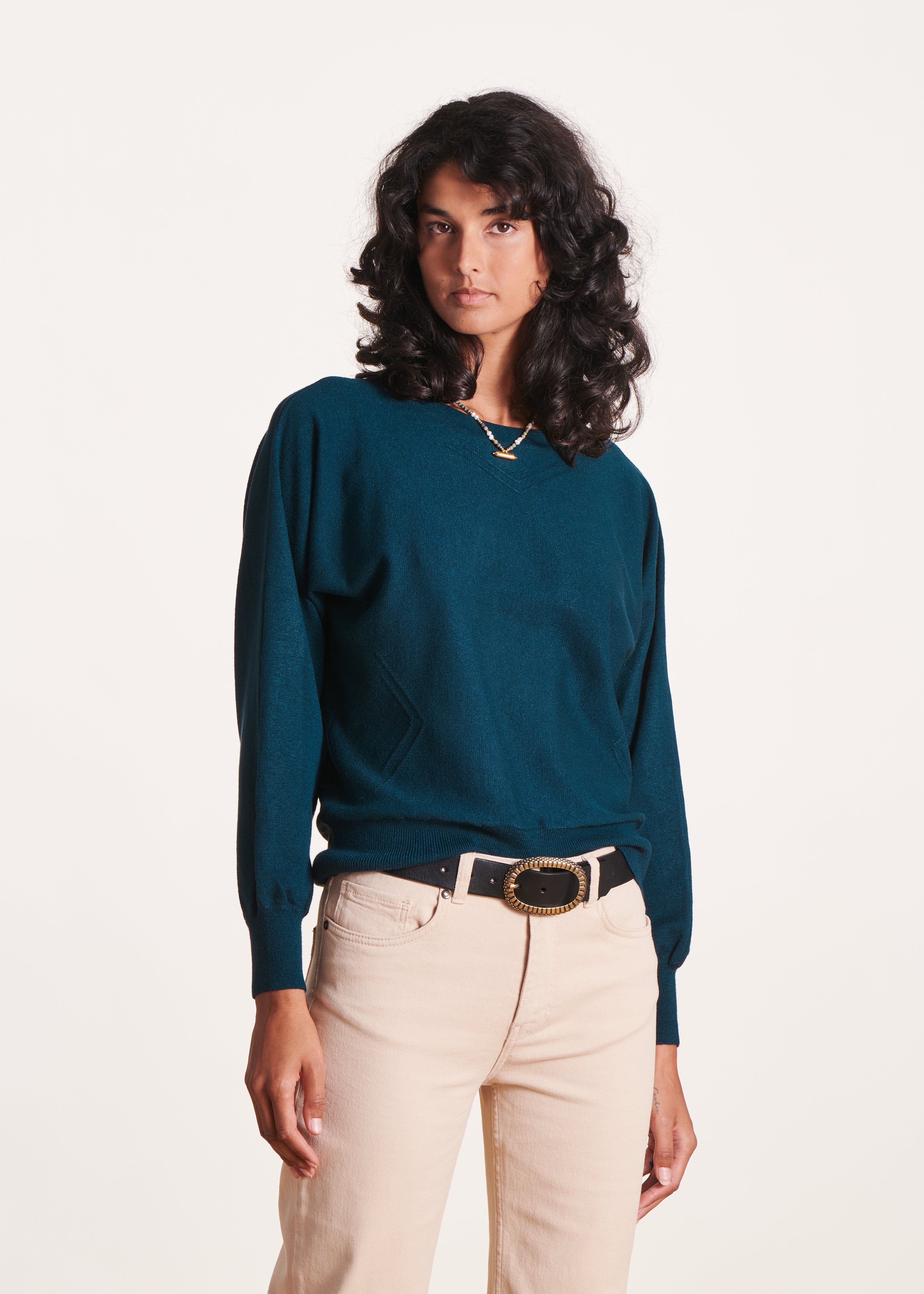 Petrol blue fine knit sweater