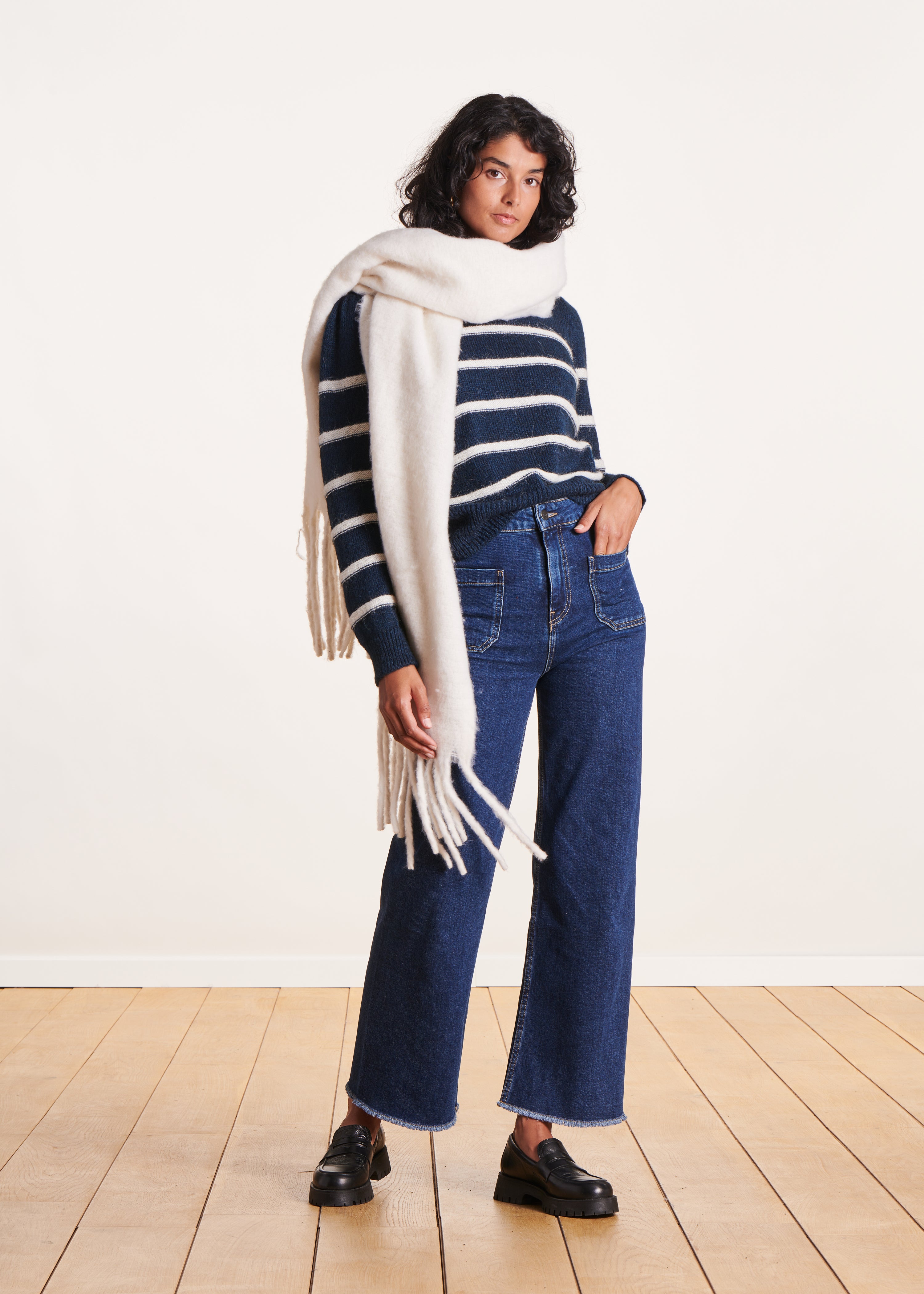 White striped sailor style sweater