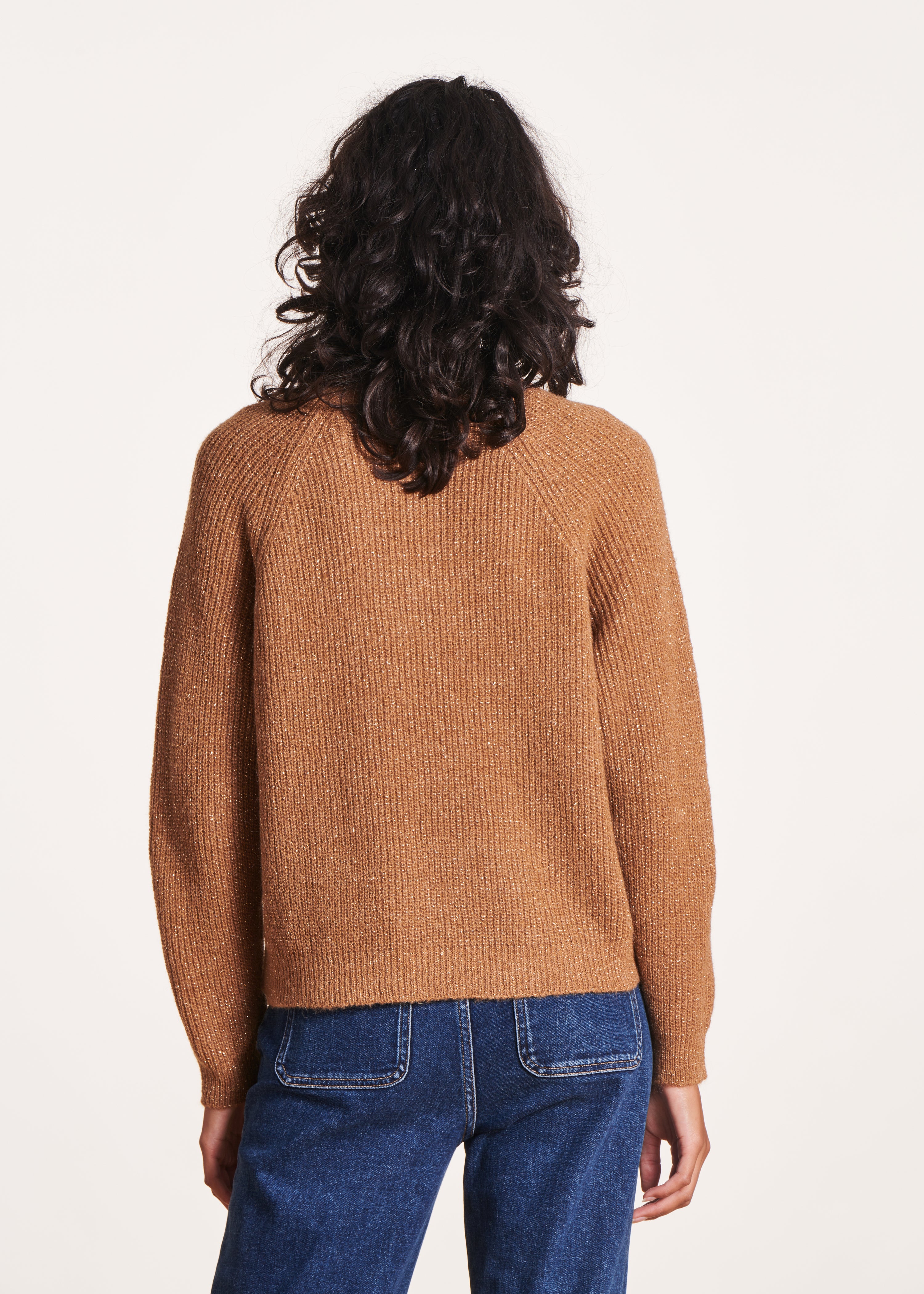 Iridescent camel jumper with shoulder buttons