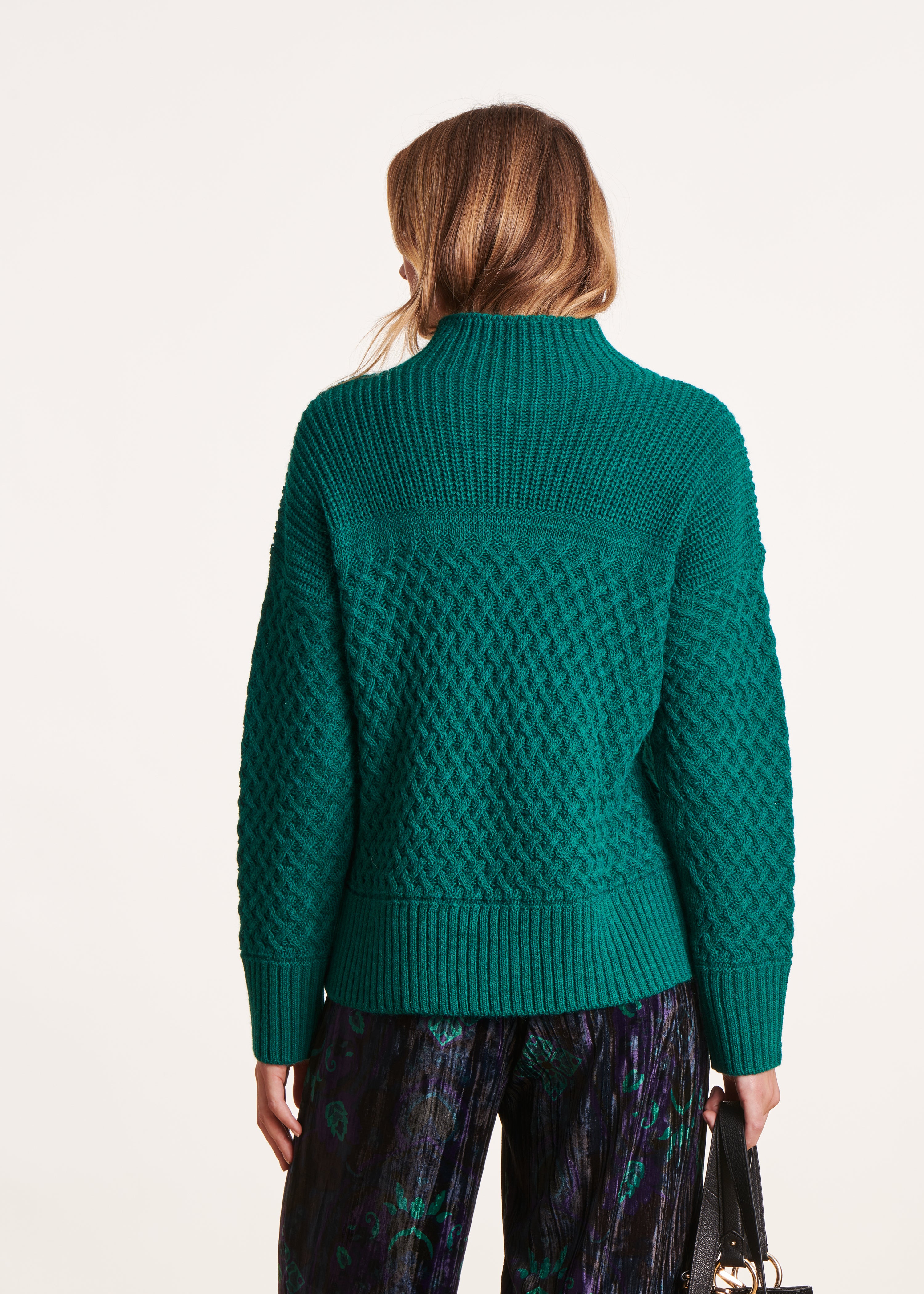 Green chlorophyll sweater with high collar