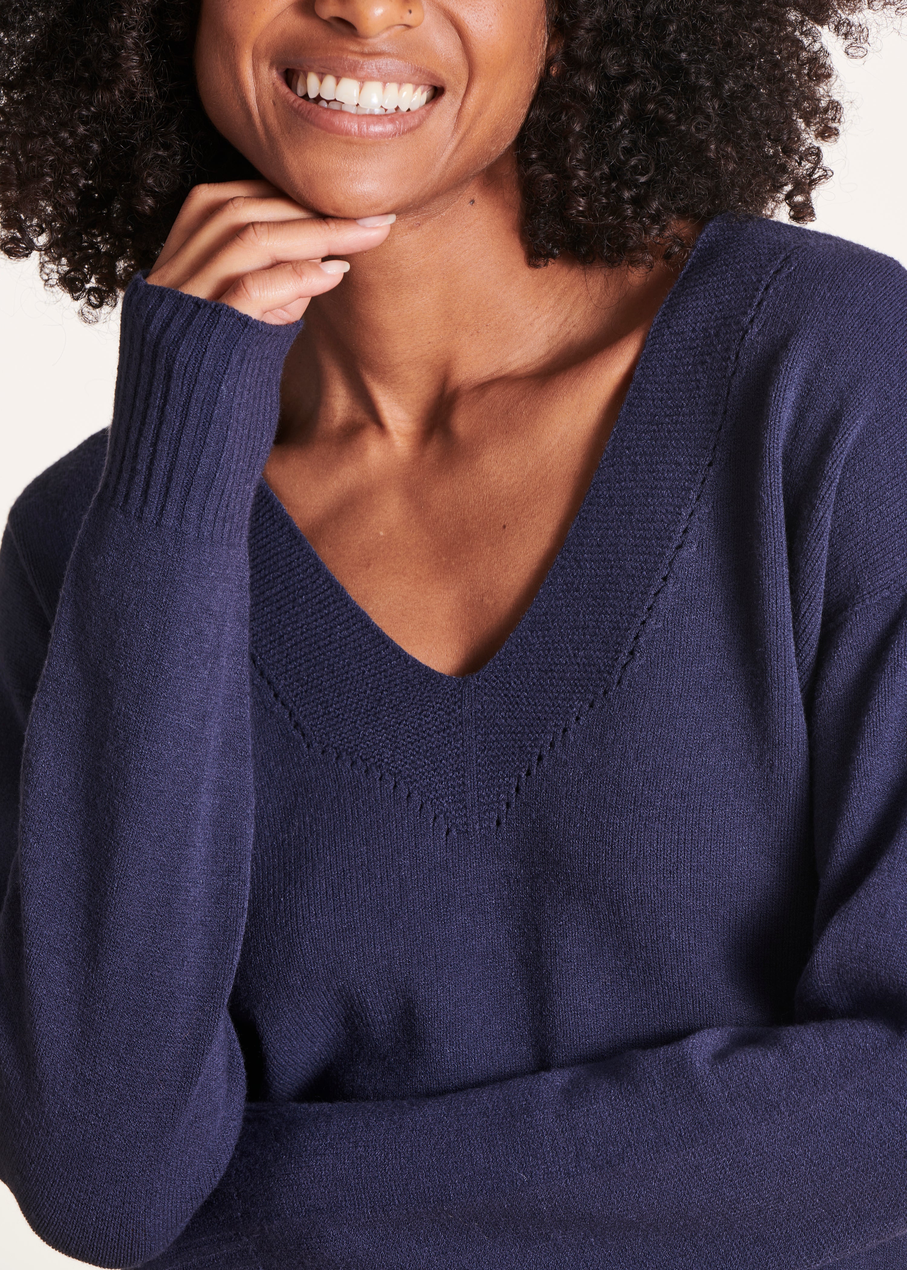 Navy blue V-neck jumper