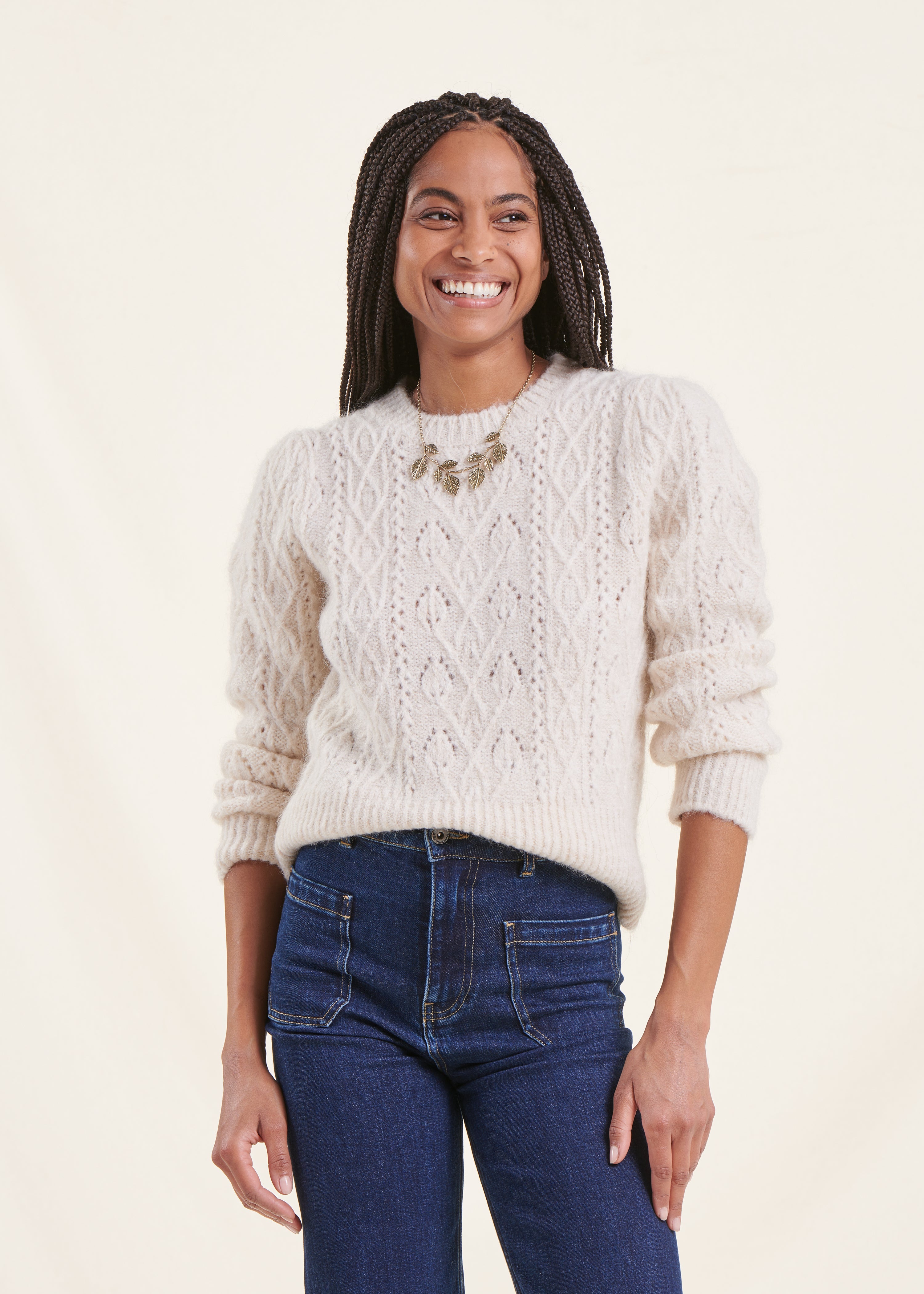 Fitted ecru openwork jumper La Fée Maraboutée - Main Image