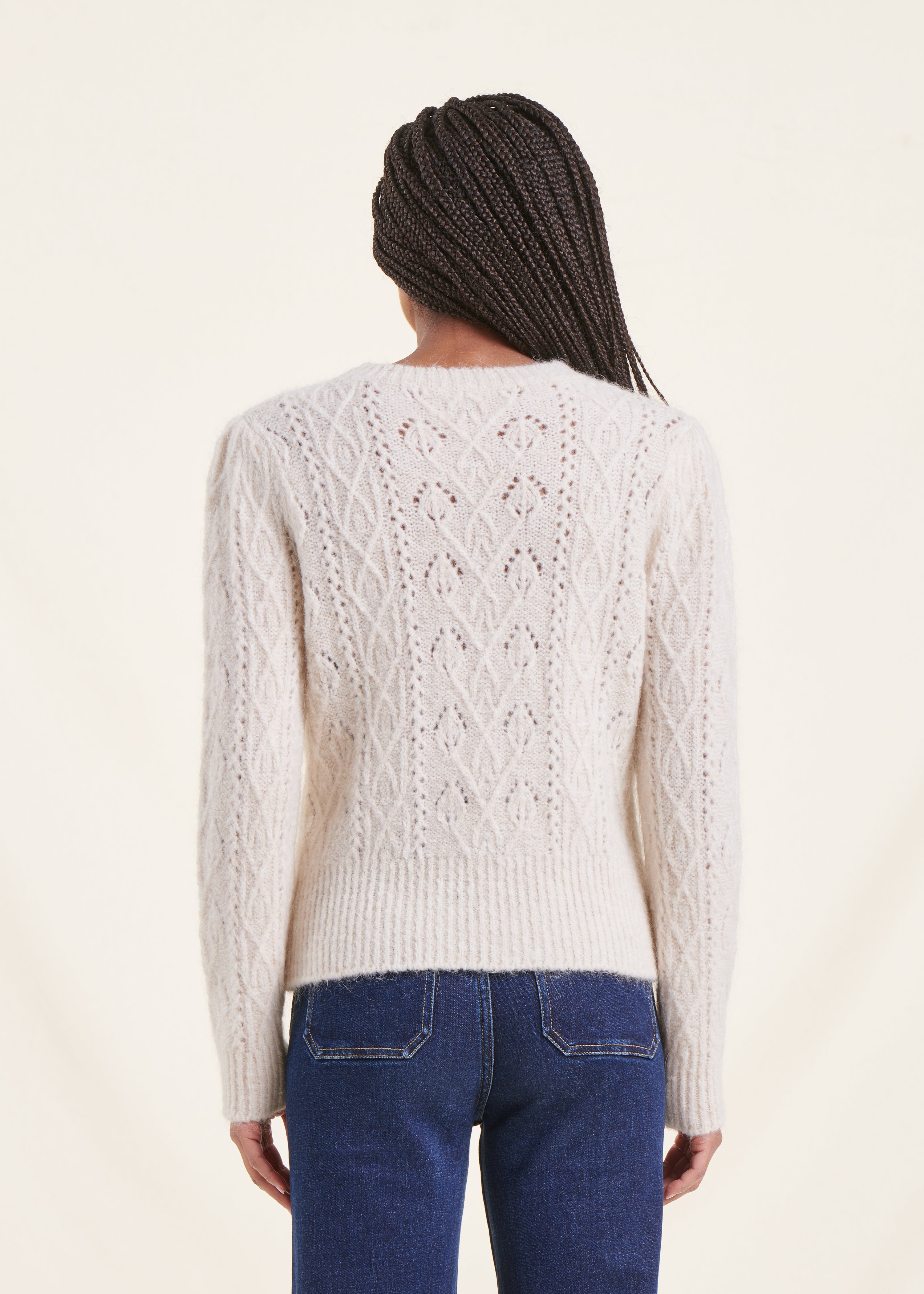 Fitted ecru openwork jumper