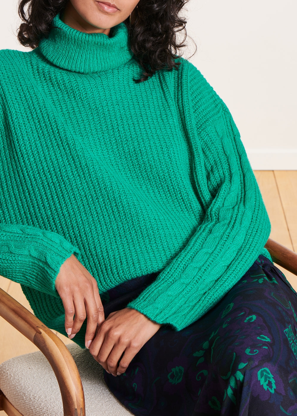 Mint green ribbed cowl neck sweater