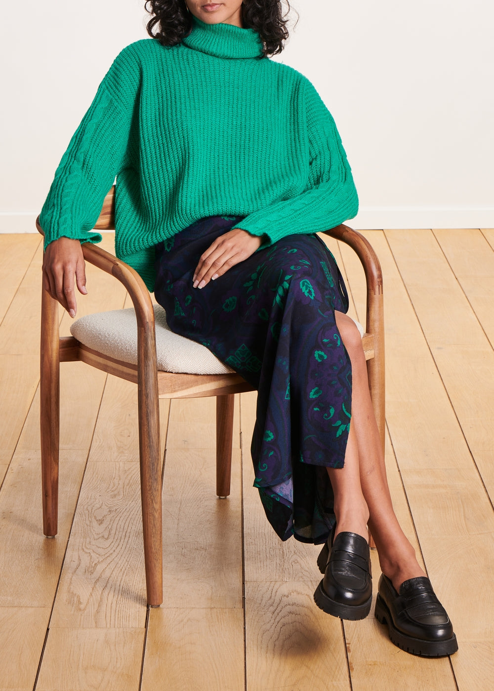 Mint green ribbed cowl neck sweater
