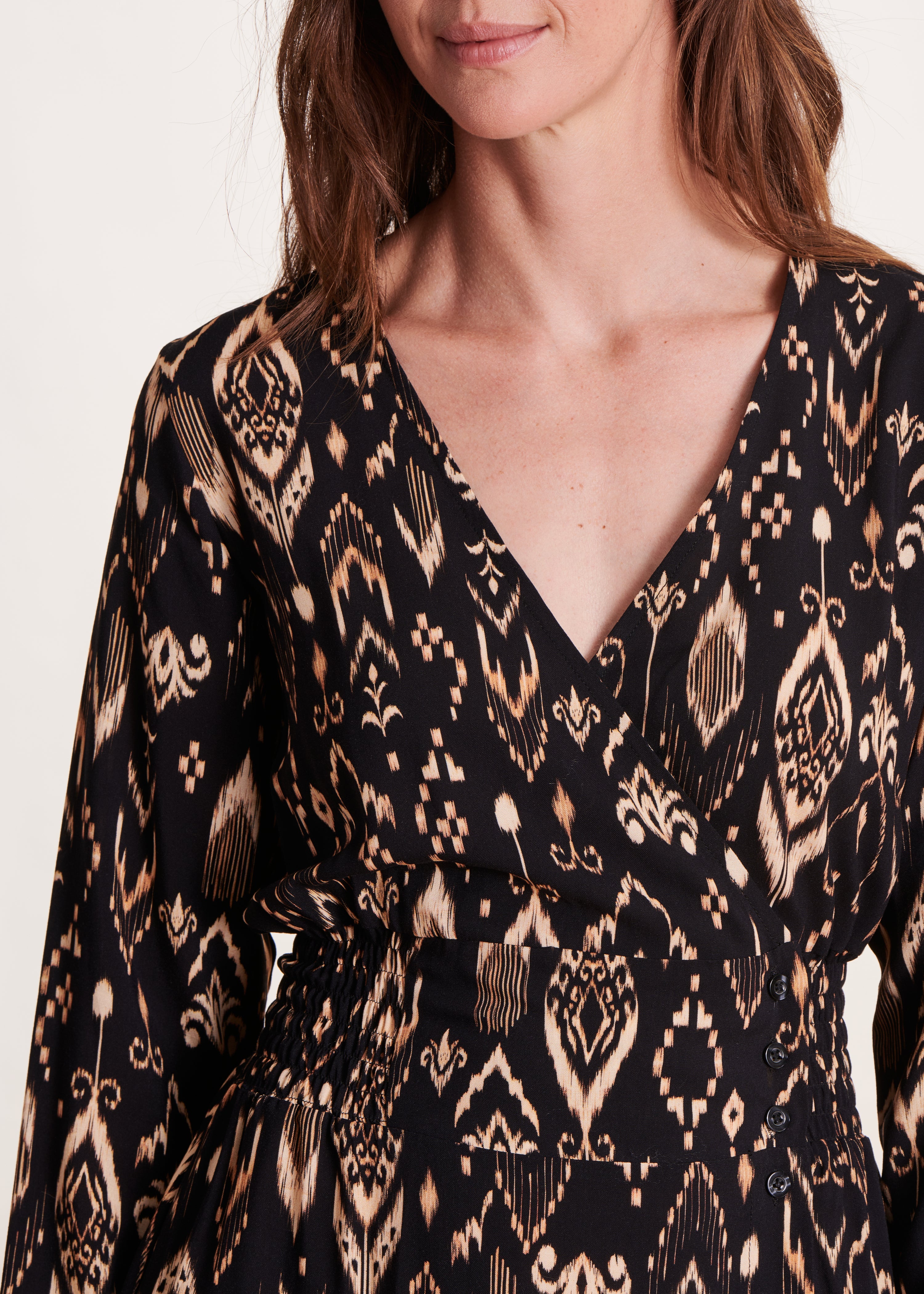 Black printed wrap dress