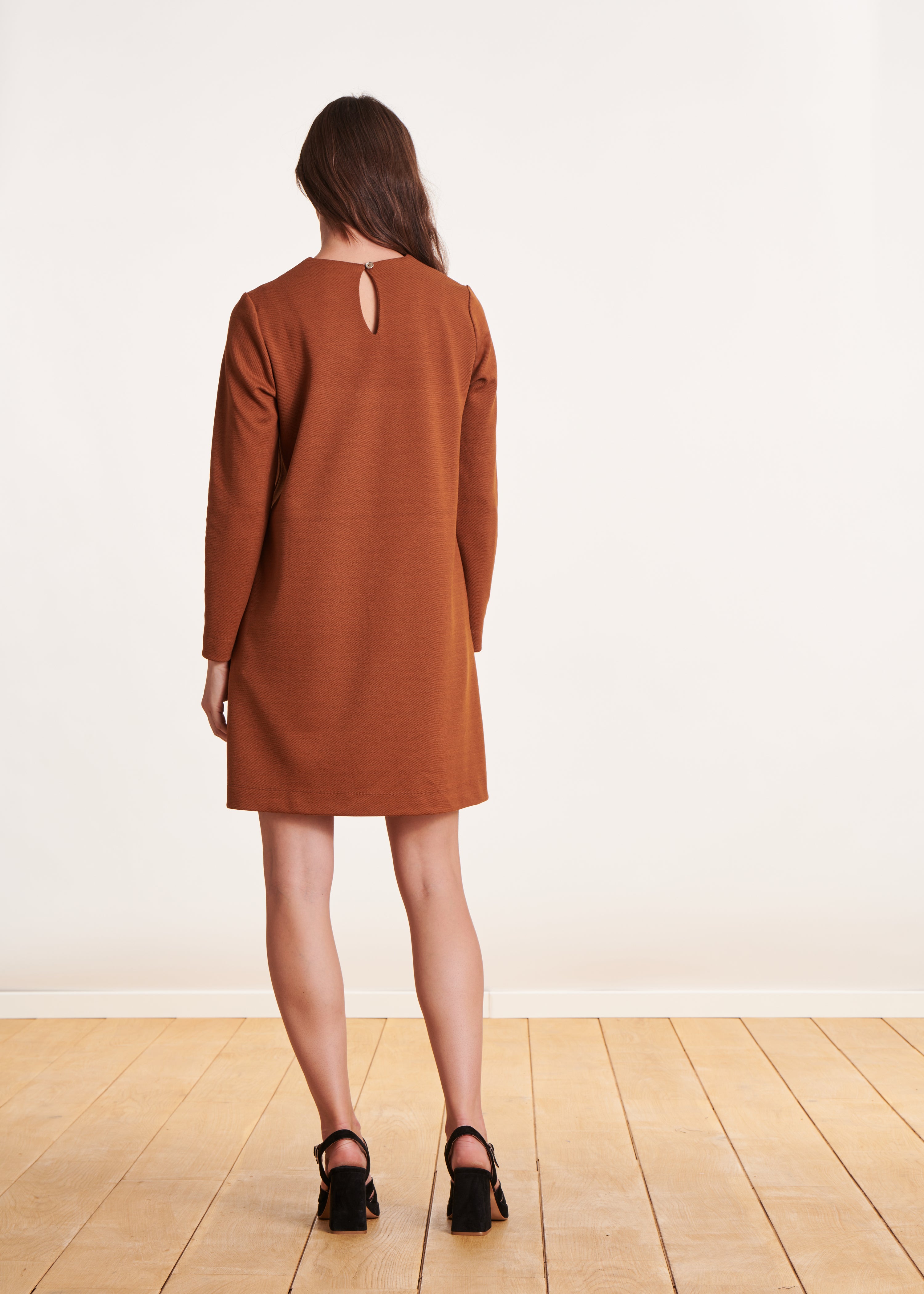 Terracotta off-the-shoulder short dress