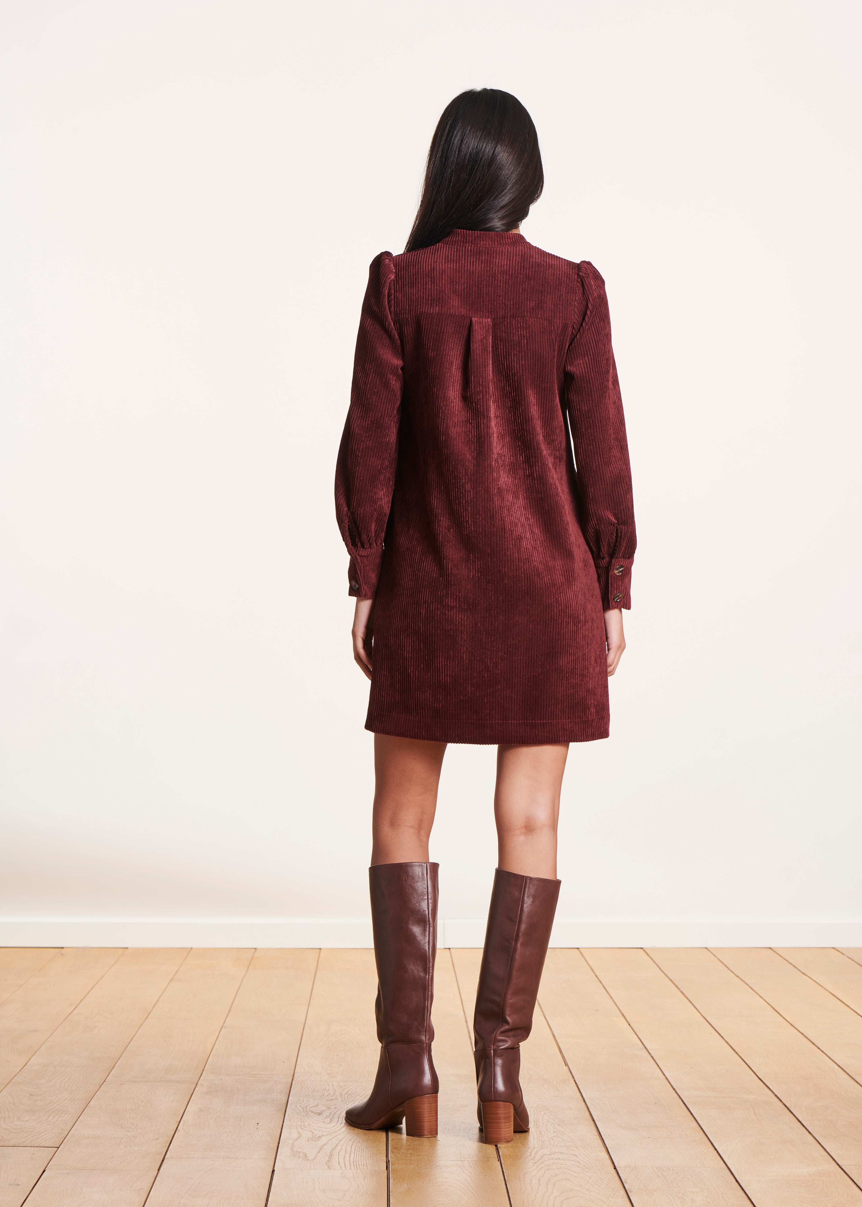 Short straight burgundy velvet dress