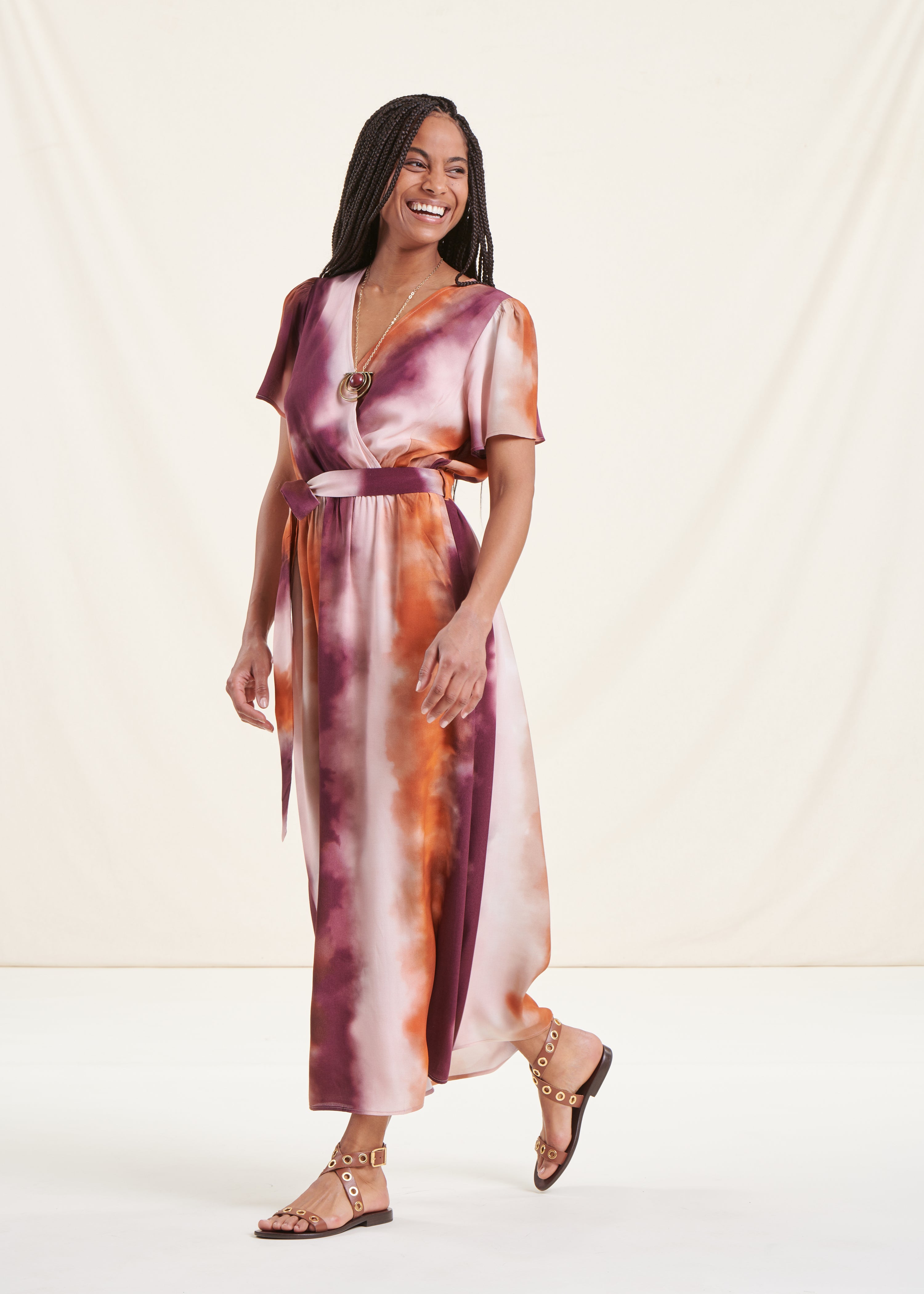 Robe longue cache-cœur imprimé tie & dye