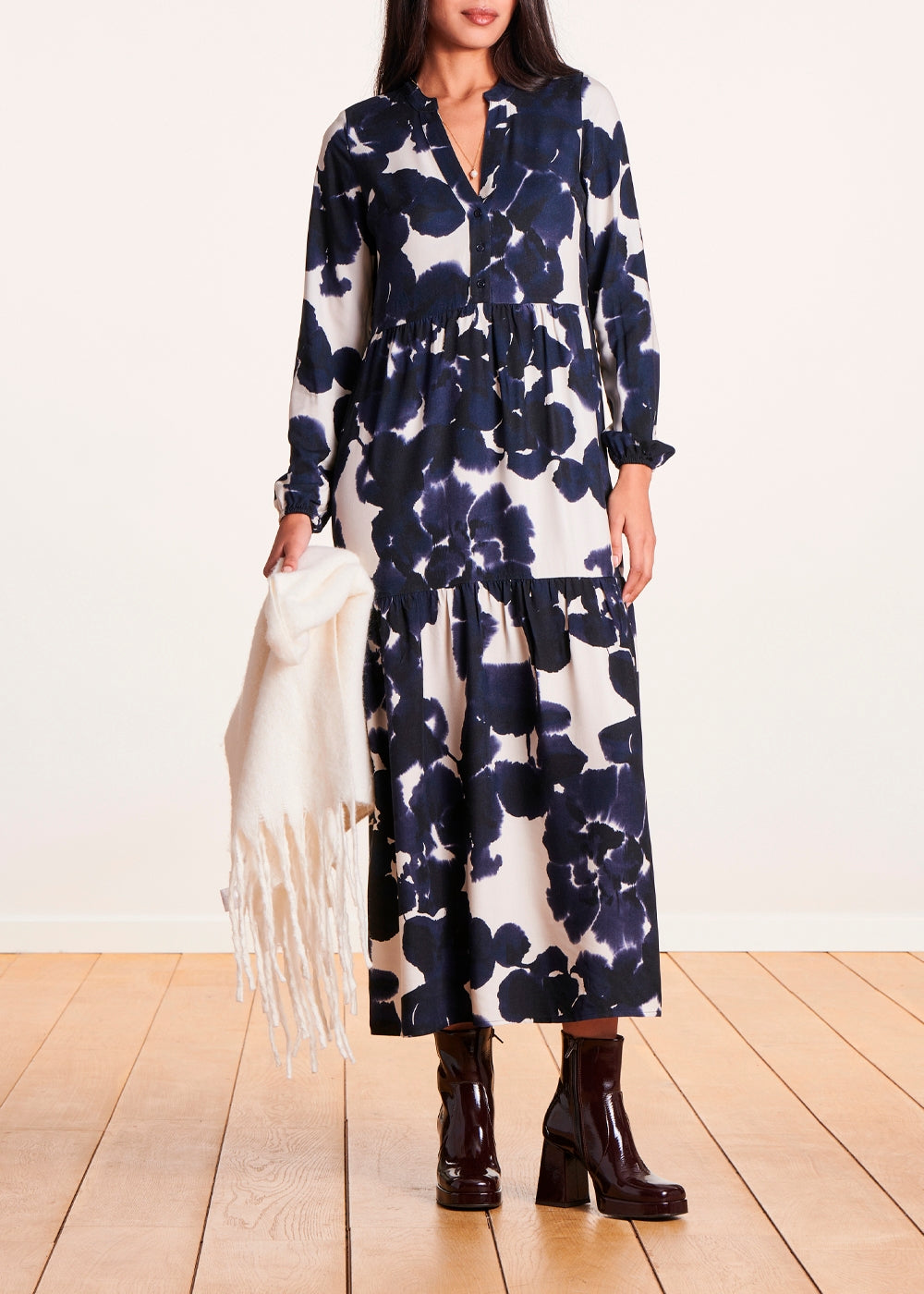 Robe longue ample bleue imprimé à fleurs