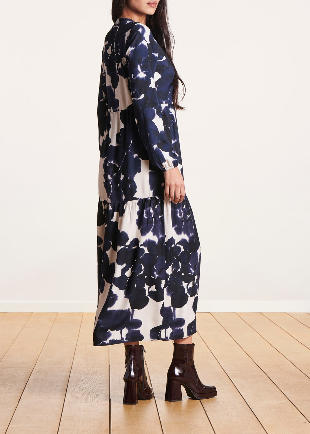 Blue floral print loose long dress