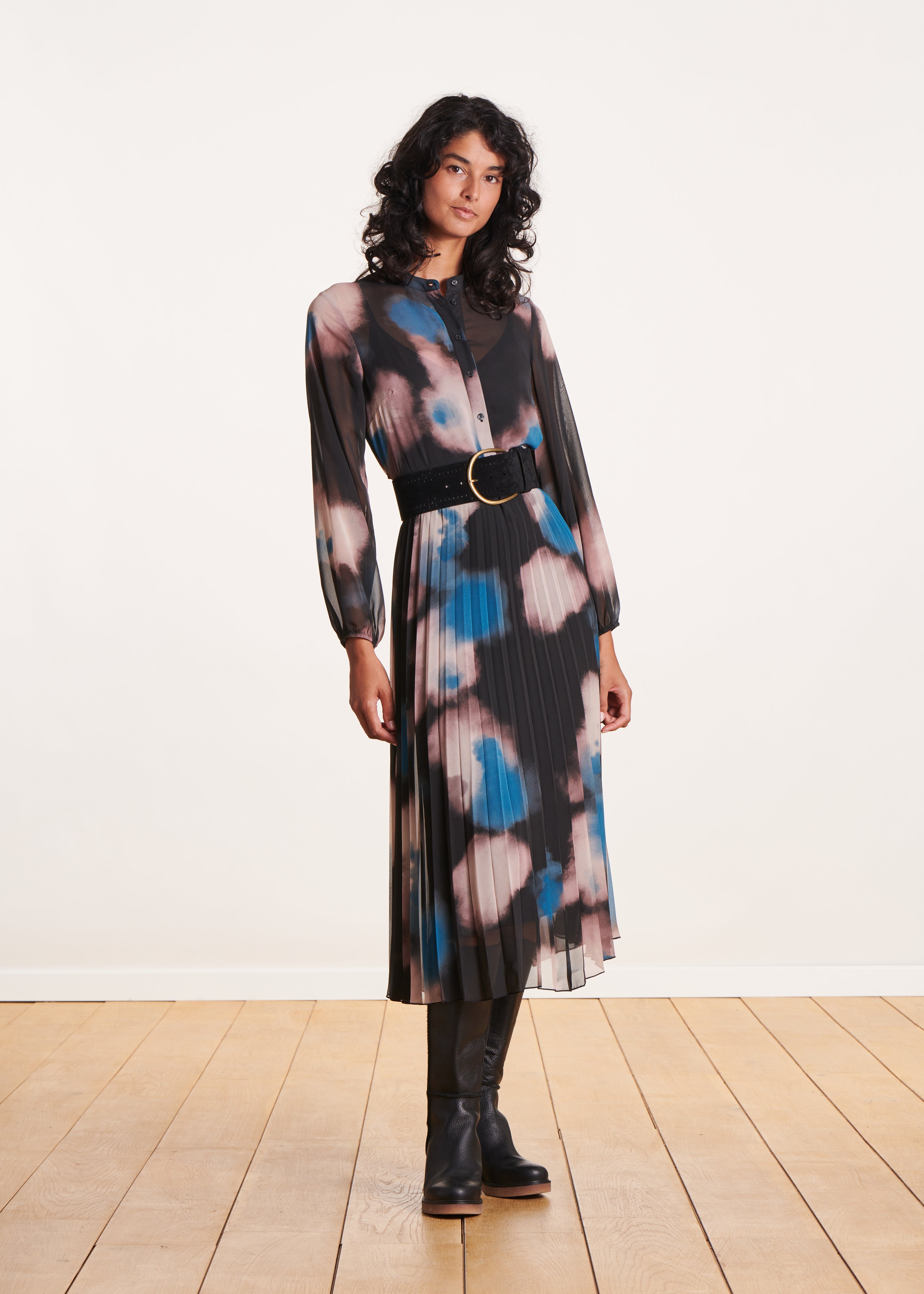 Tie-dye print fitted mid-length dress