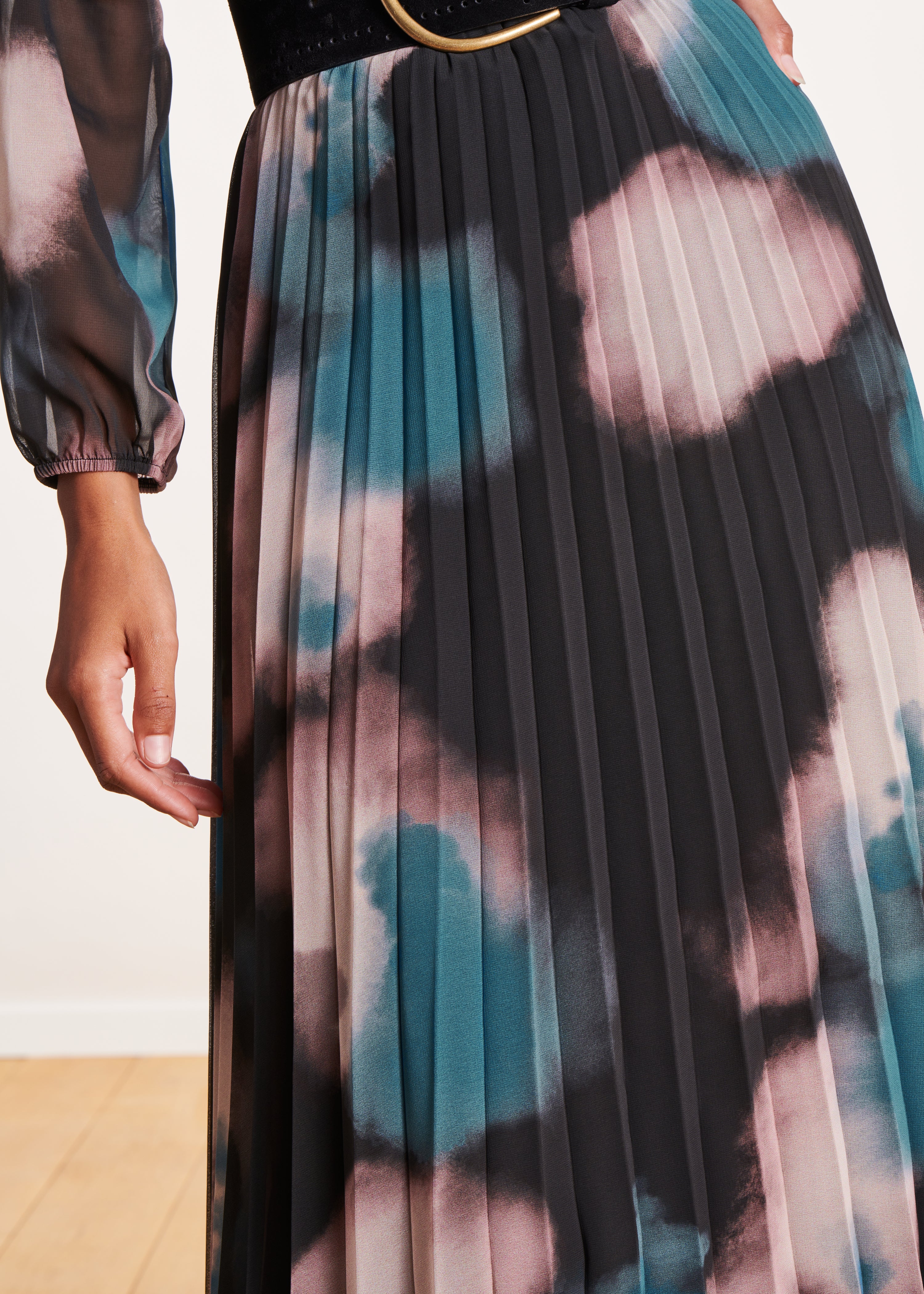 Tie-dye print fitted mid-length dress