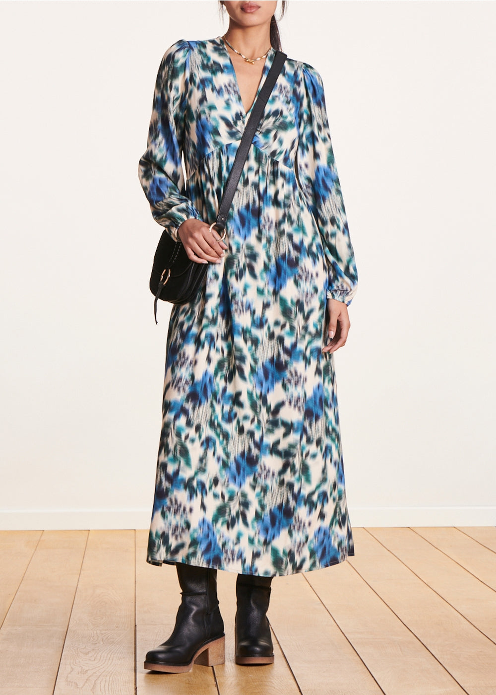 wit en blauwe V-hals maxi jurk