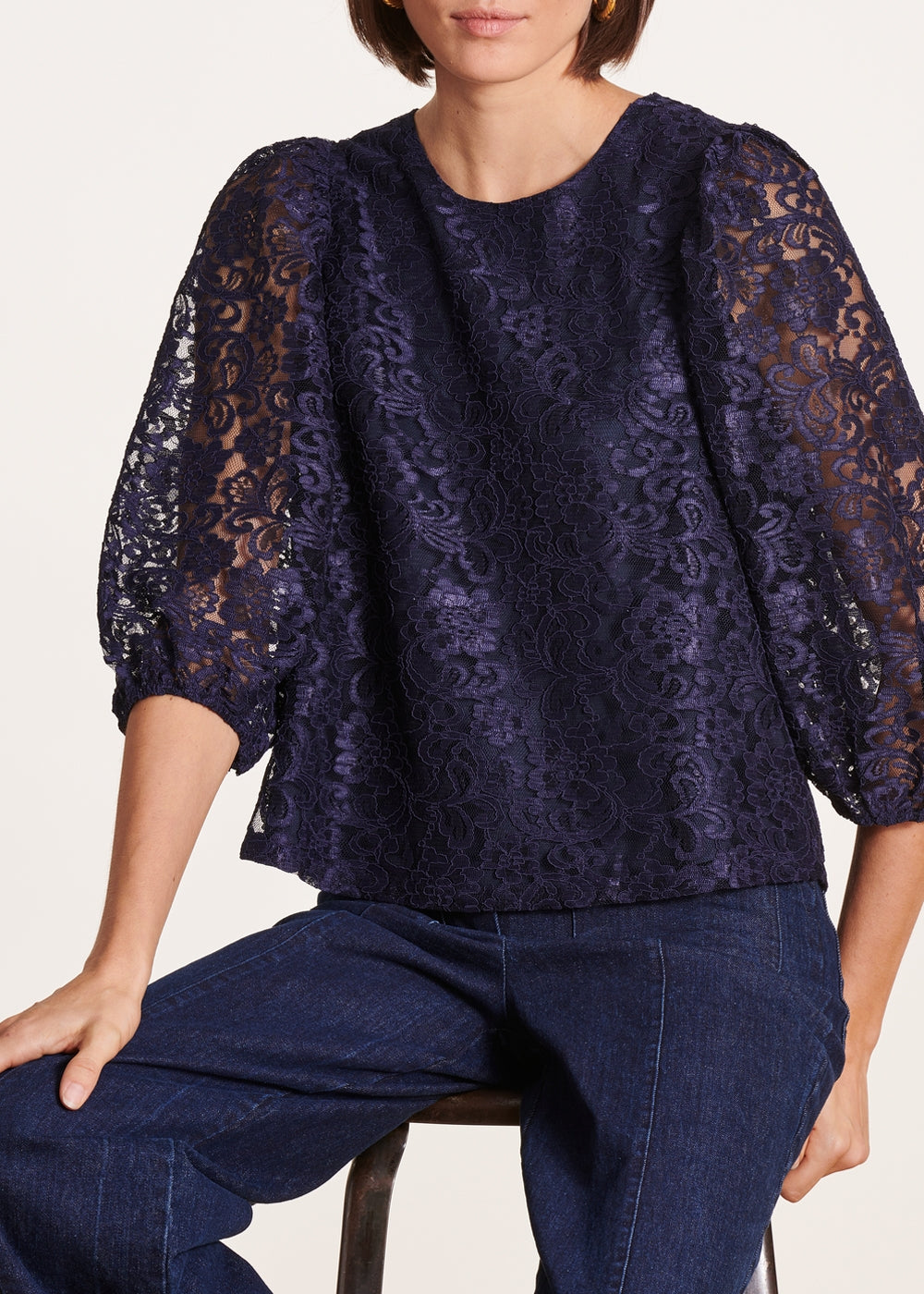 Navy blue lace blouse