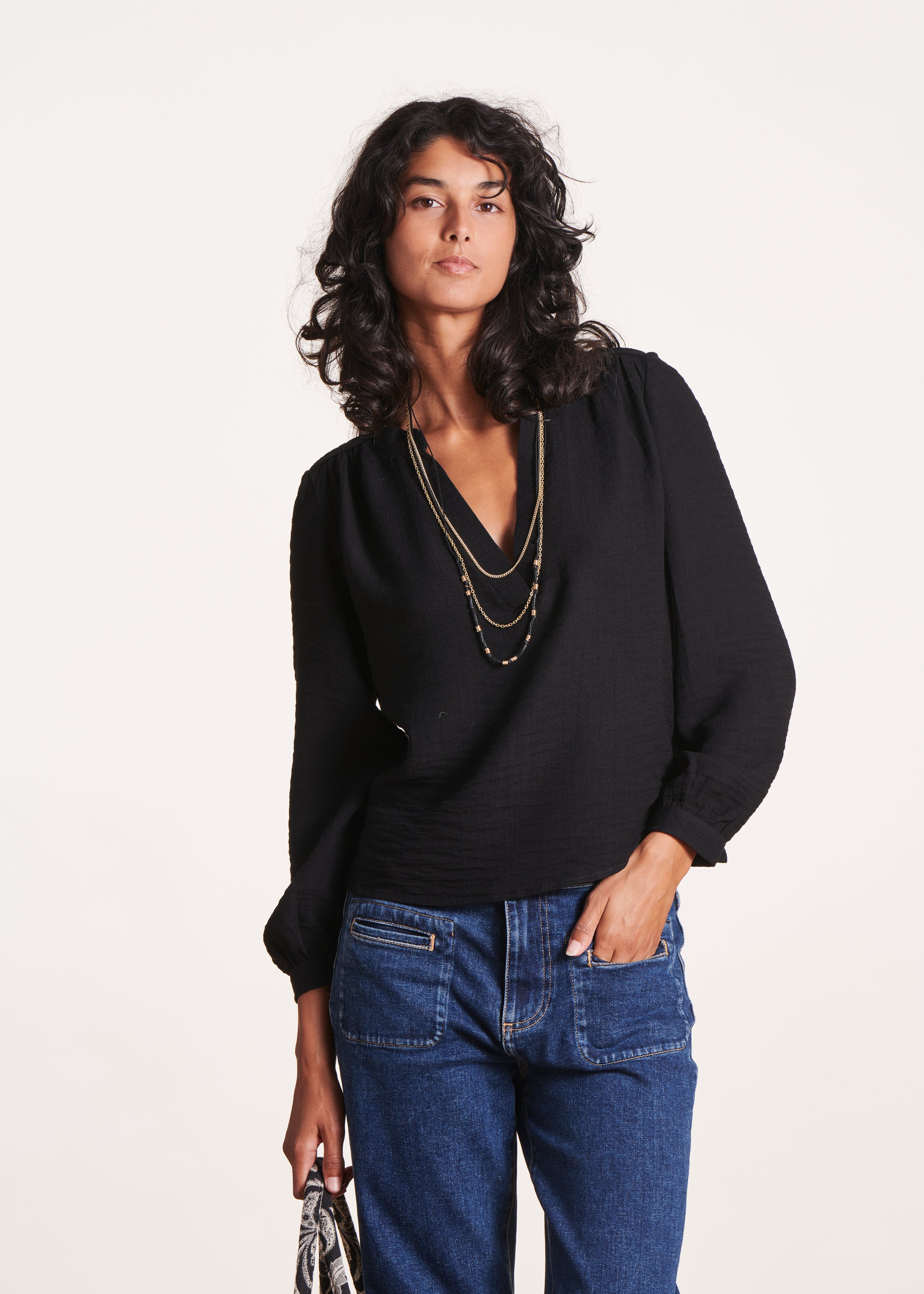 black top with Tunisian neckline